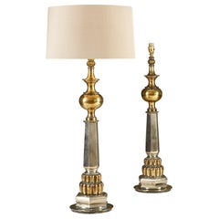Tall Pair of Late 1950s American Brass and Chrome Table Lights