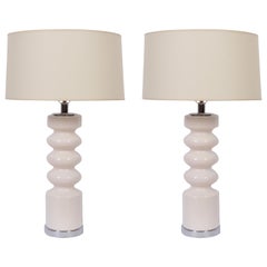Tall Pair of Laurel Lamp Co. Off White Glazed Ceramic 
Chrome Table Lamps, 1970