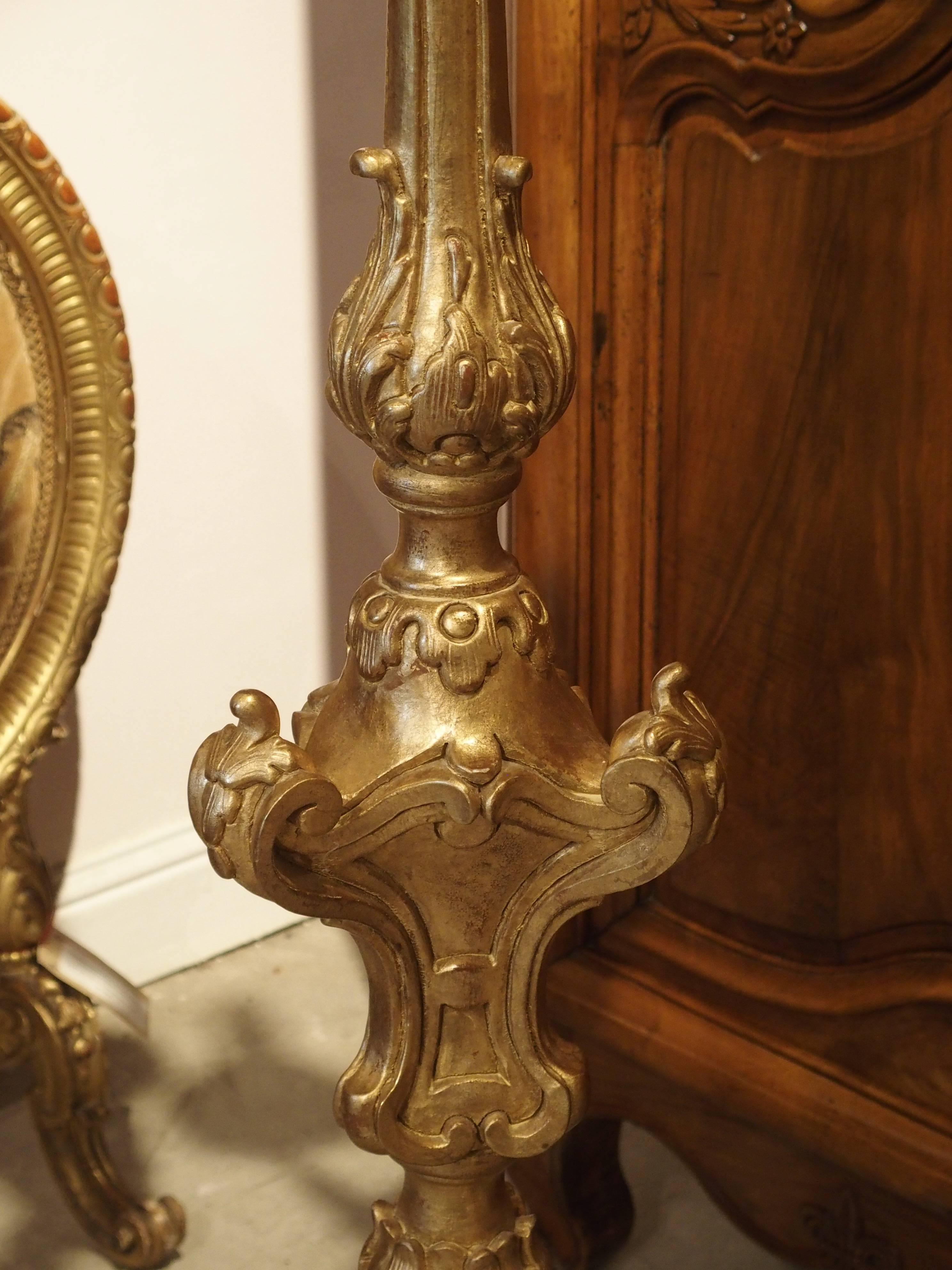 Italian Tall Pair of Louis XV Style Giltwood Torcheres from Italy