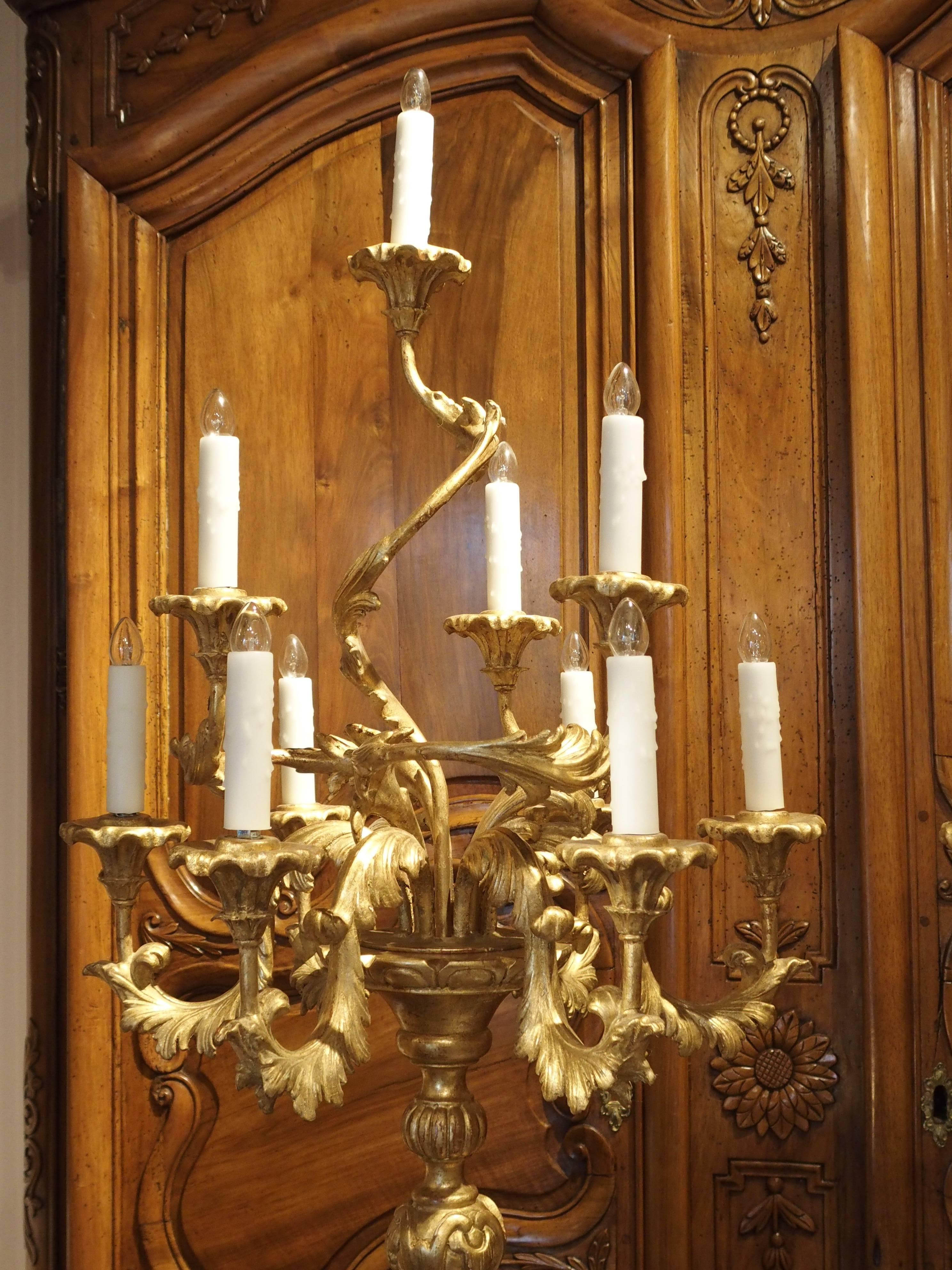 Tall Pair of Louis XV Style Giltwood Torcheres from Italy In Good Condition In Dallas, TX