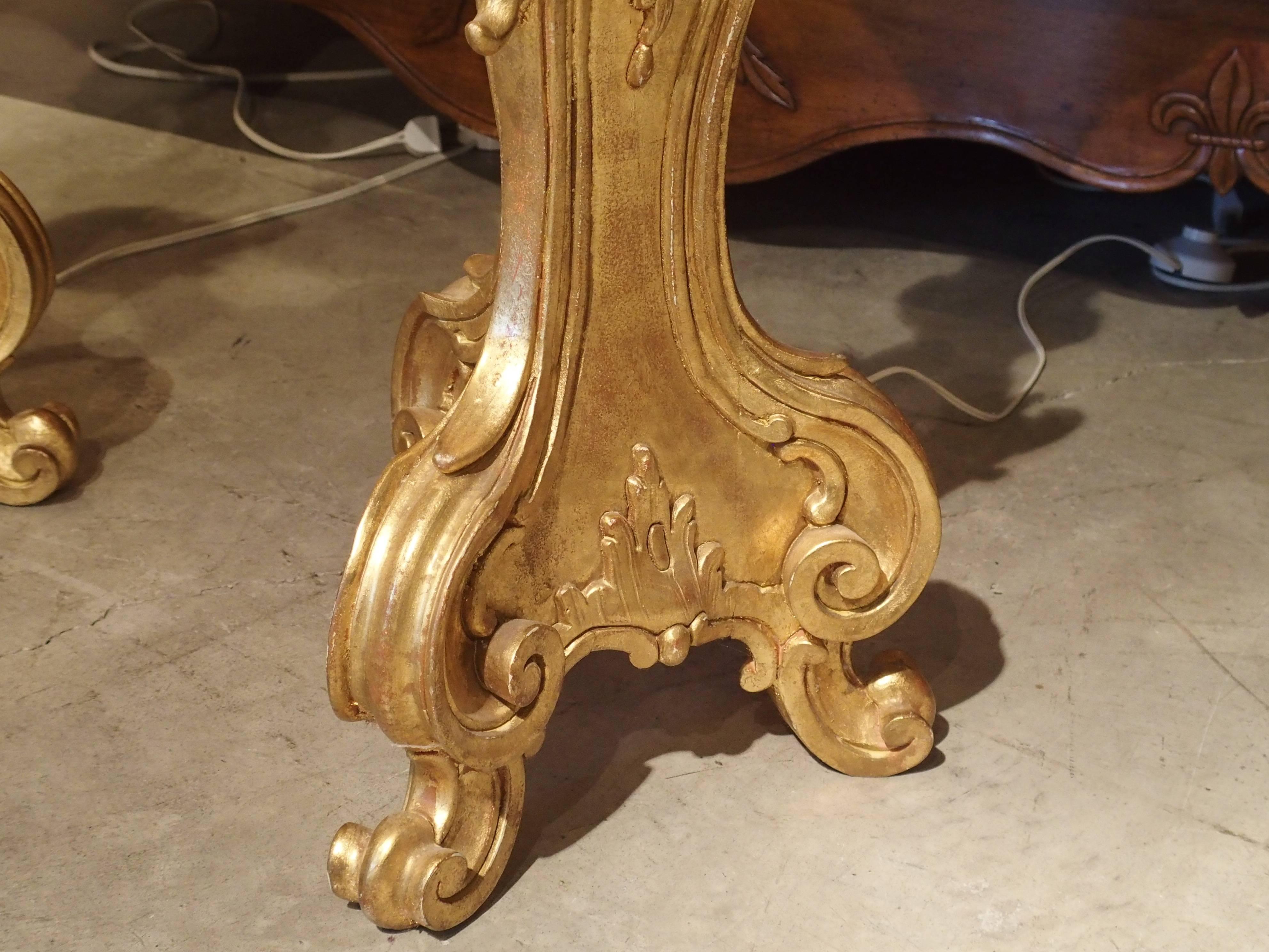 Tall Pair of Louis XV Style Giltwood Torcheres from Italy 2