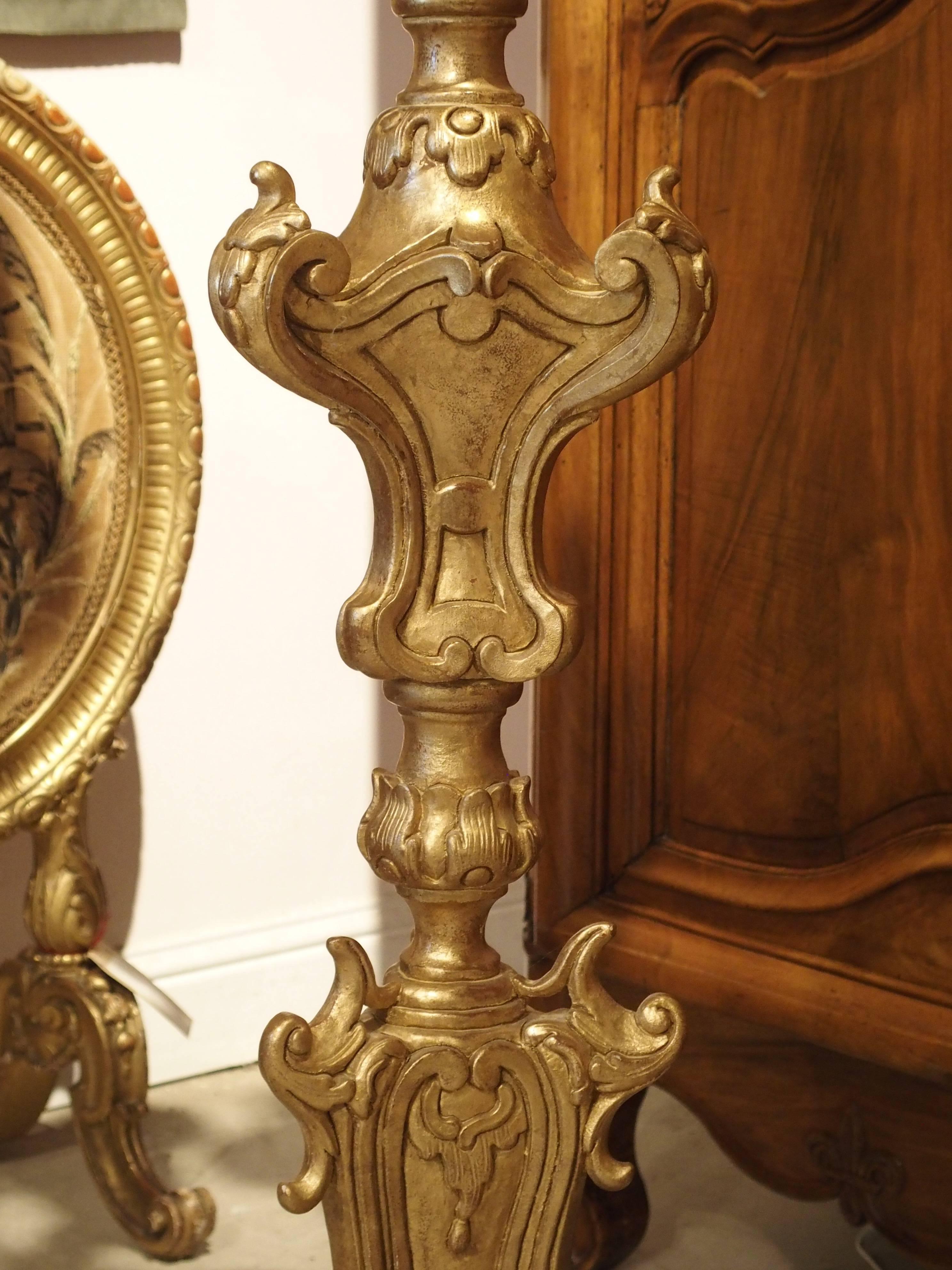 Tall Pair of Louis XV Style Giltwood Torcheres from Italy 3