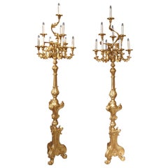 Tall Pair of Louis XV Style Giltwood Torcheres from Italy