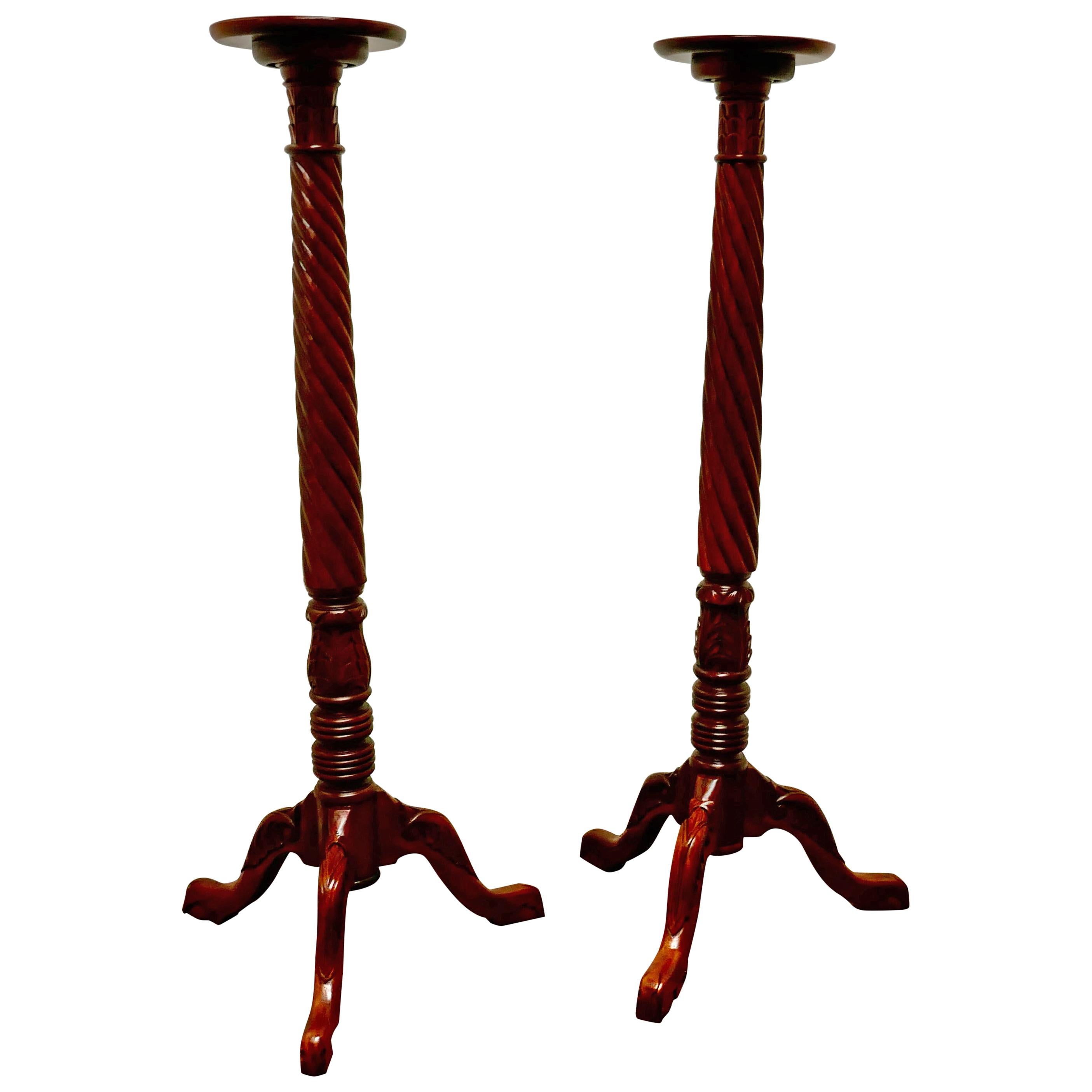 Tall Pair of Mahogany Torchère or Lamp Stands For Sale
