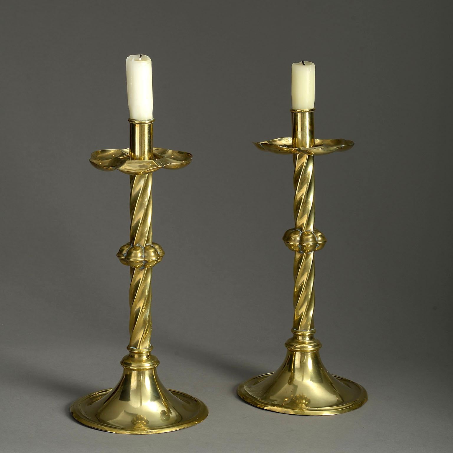 Early Victorian Tall Pair of Mid-19th Century Victorian Brass Candlesticks