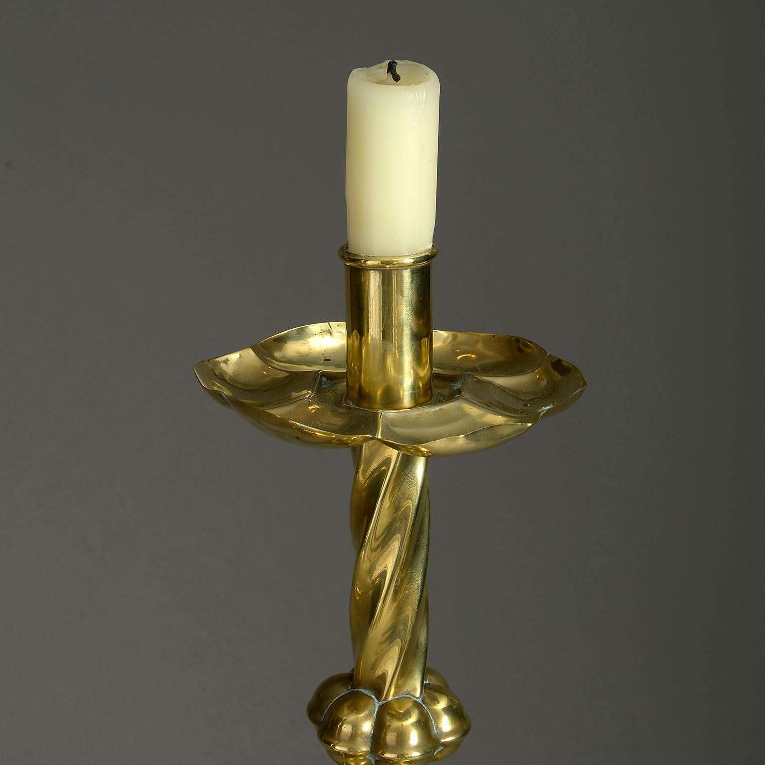 English Tall Pair of Mid-19th Century Victorian Brass Candlesticks
