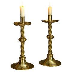 Antique Tall Pair of Mid-19th Century Victorian Brass Candlesticks