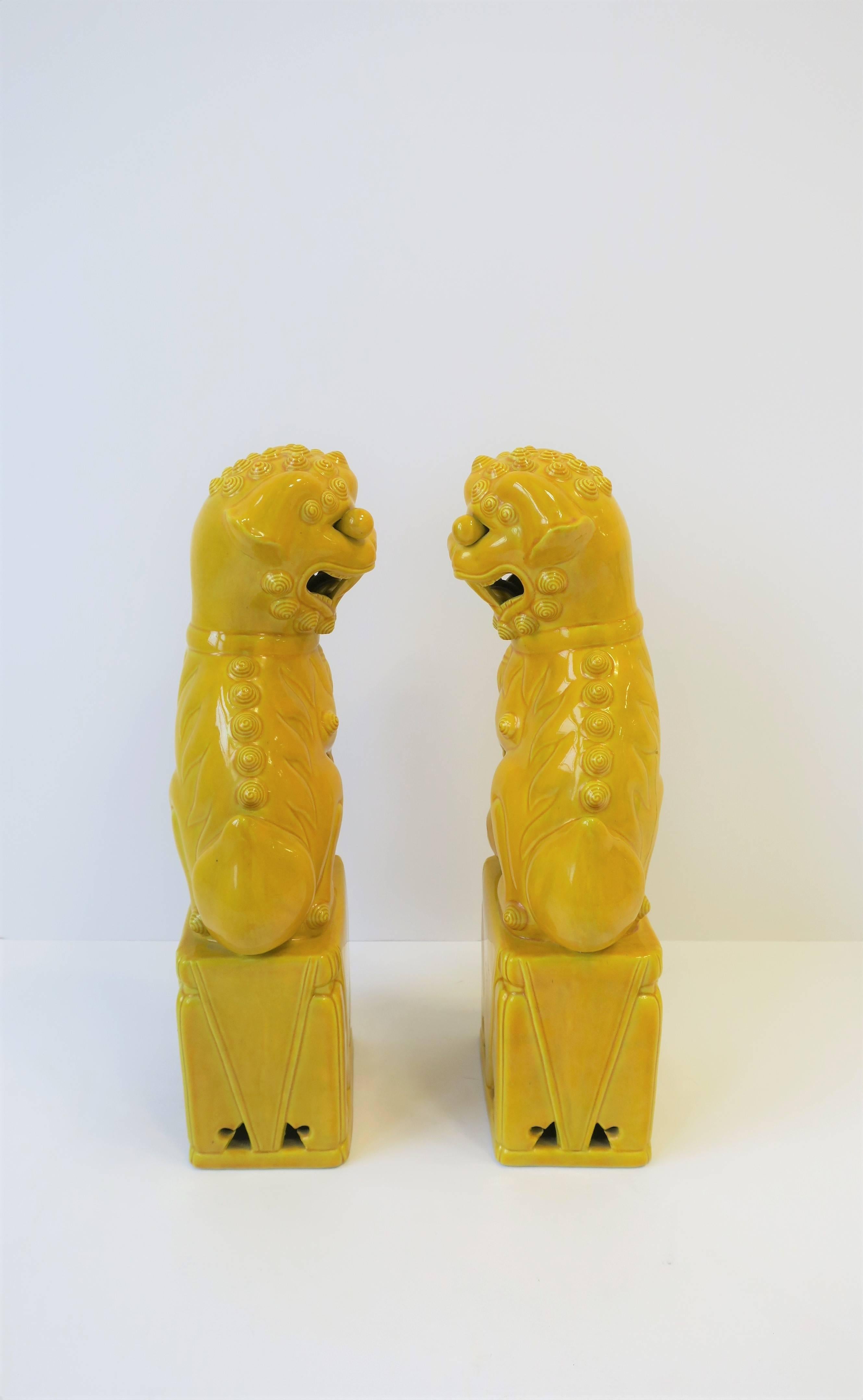 Pair of Tall Midcentury Yellow Foo Dogs or Lion Sculptures  2