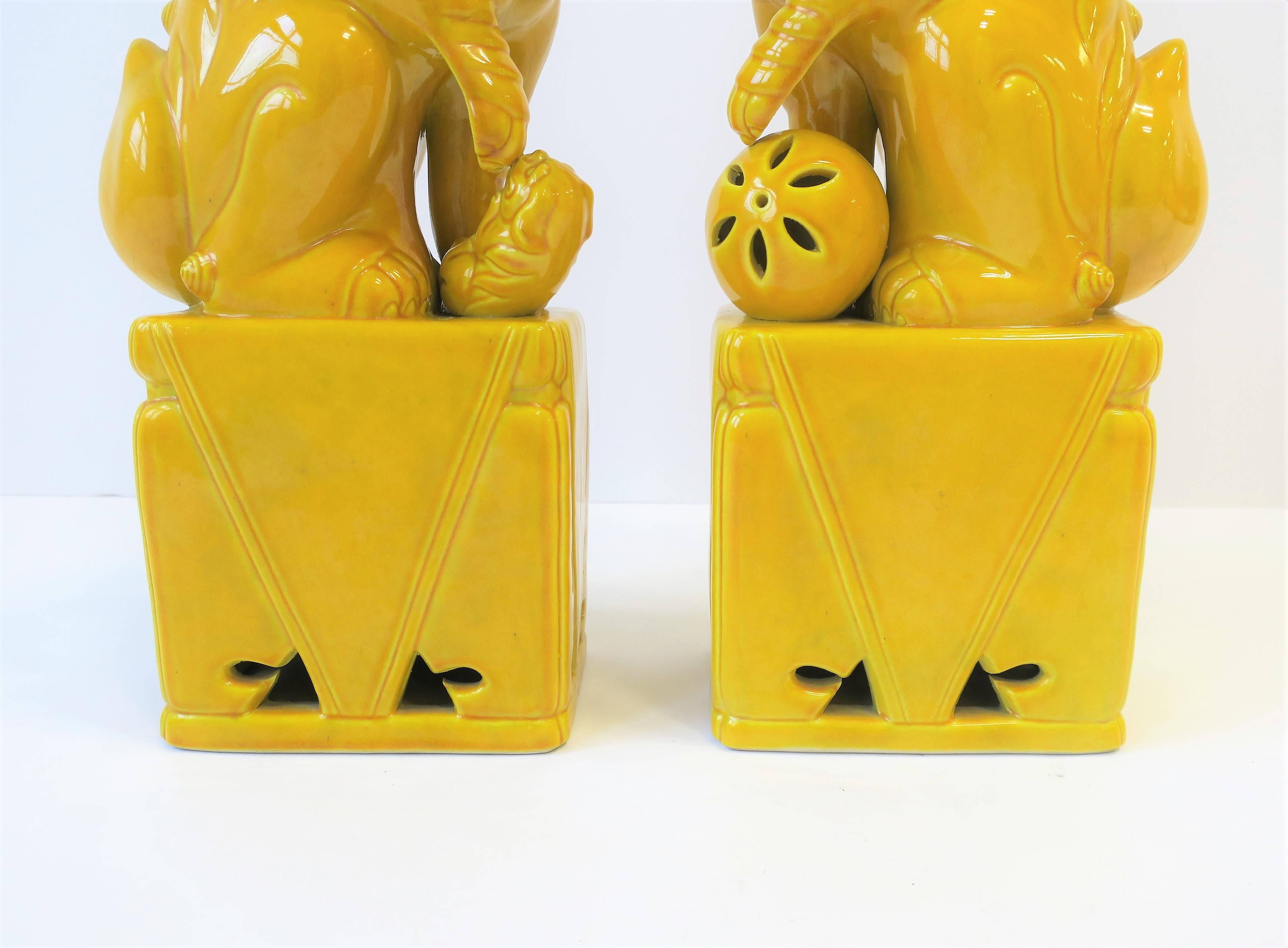 Pair of Tall Midcentury Yellow Foo Dogs or Lion Sculptures  6