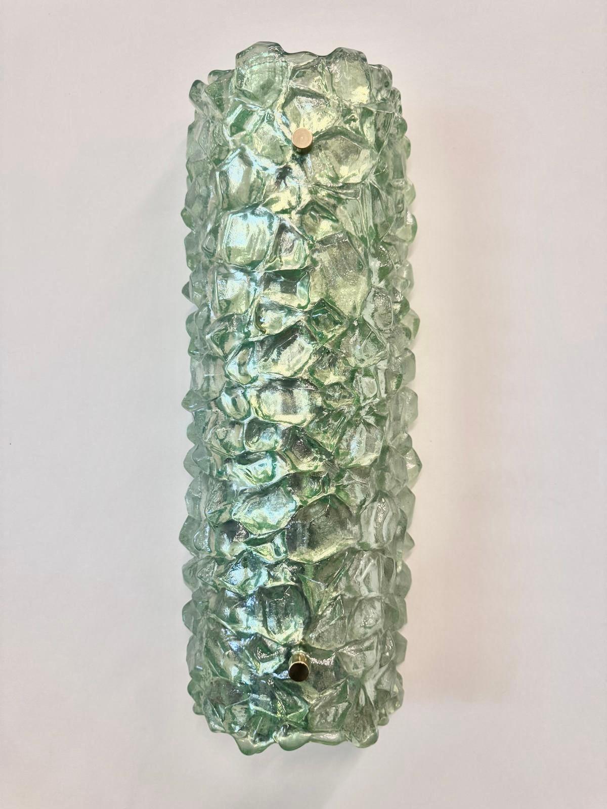 Mid-Century Modern Tall Pair of Murano Green Sconces For Sale