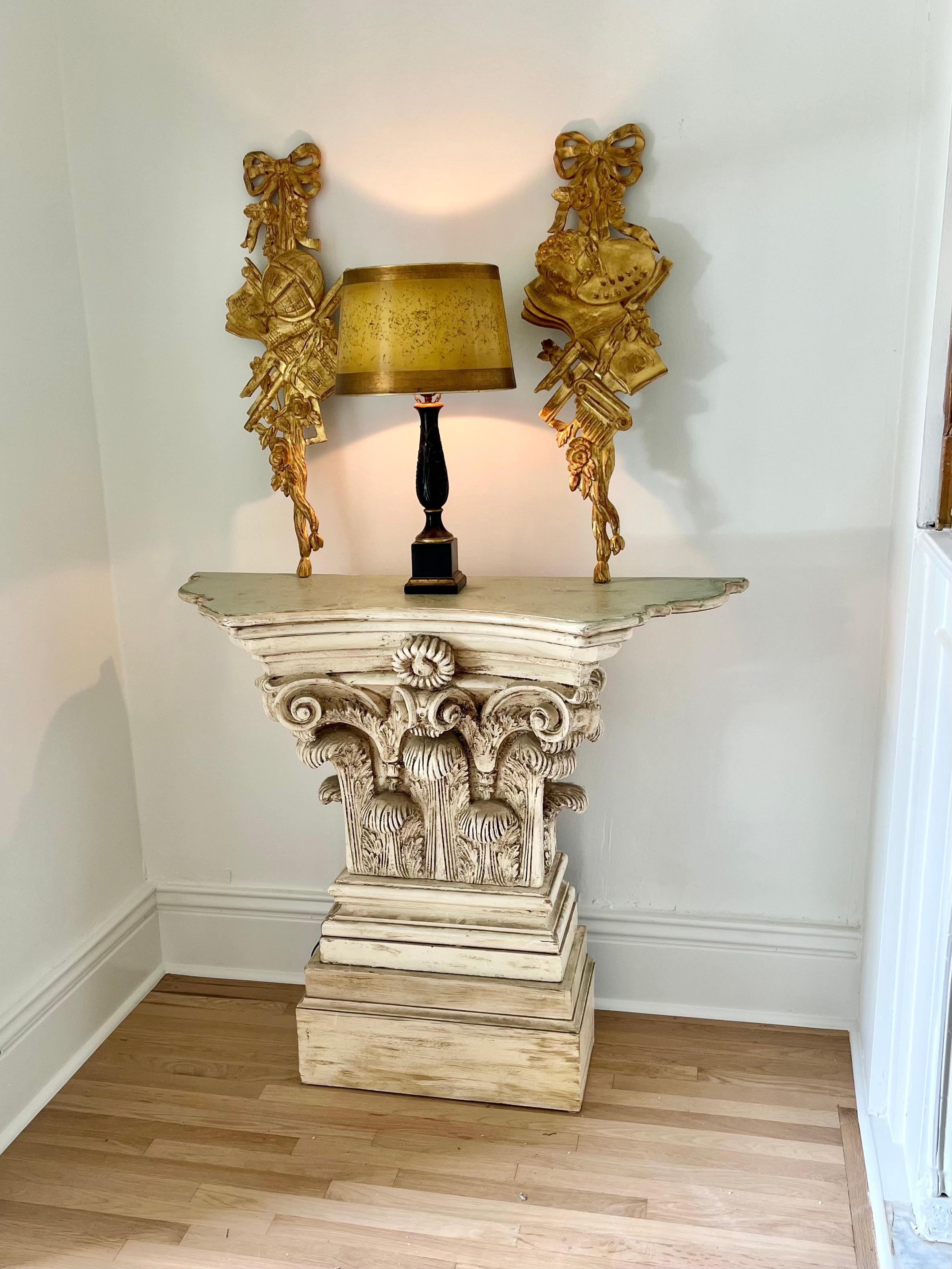 Tall Pair of Neoclassical Carved Giltwood Wall Trophies or Appliques For Sale 9