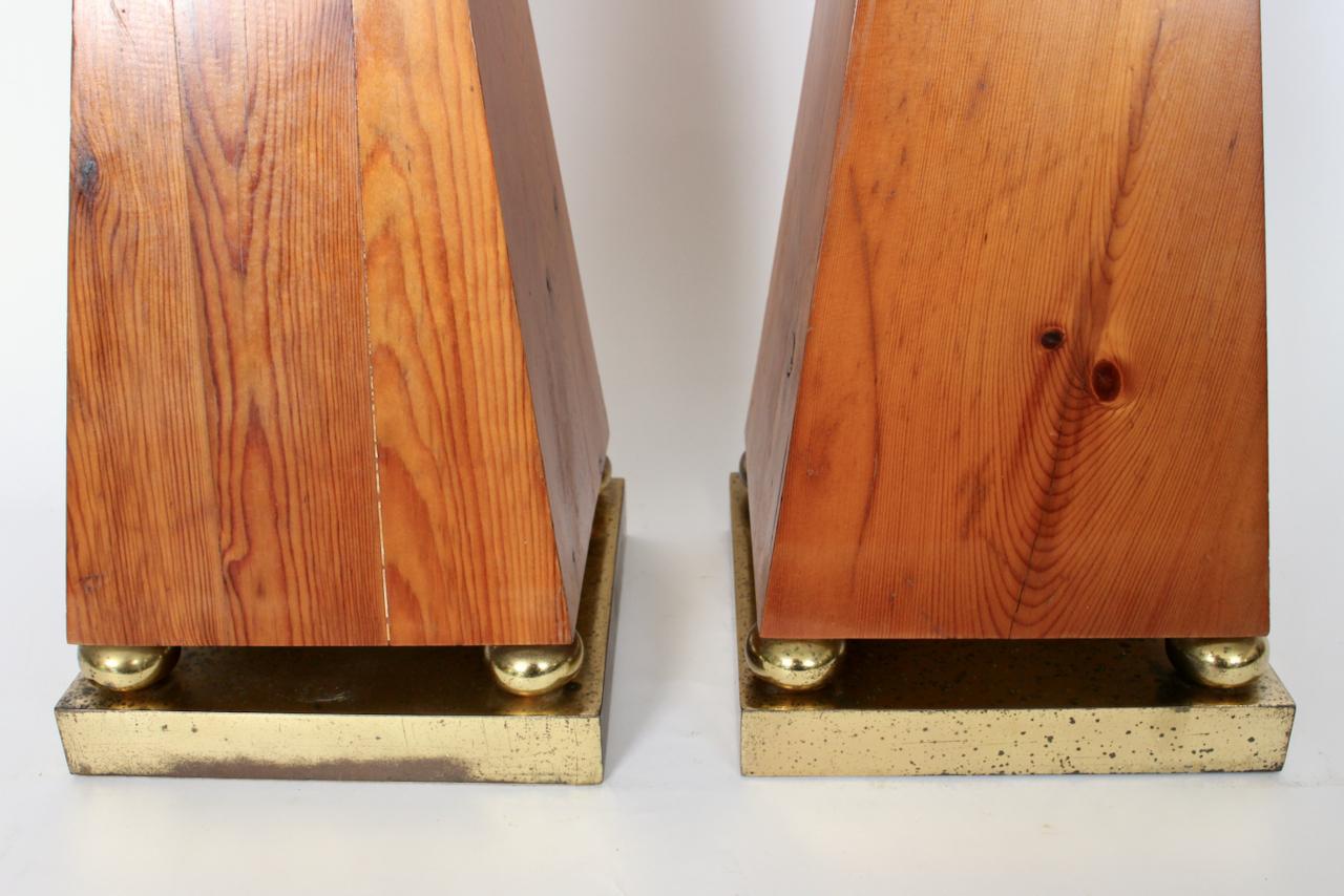Tall Pair of Pine and Brass Obelisks, 1970's For Sale 5