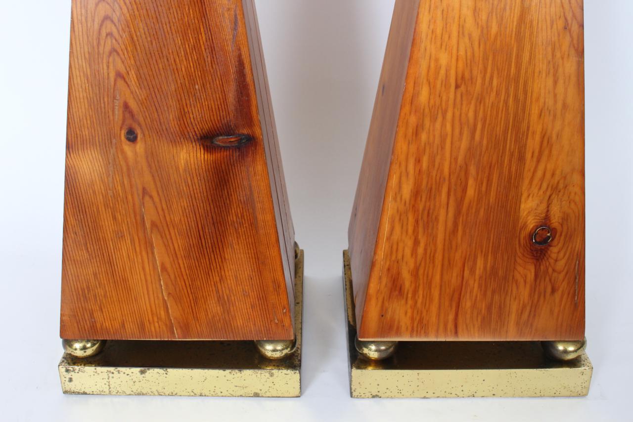 Tall Pair of Pine and Brass Obelisks, 1970's For Sale 6