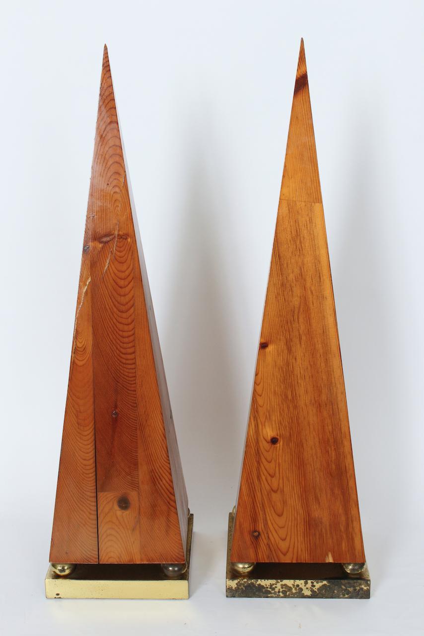 Tall Pair of Pine and Brass Obelisks, 1970's For Sale 13