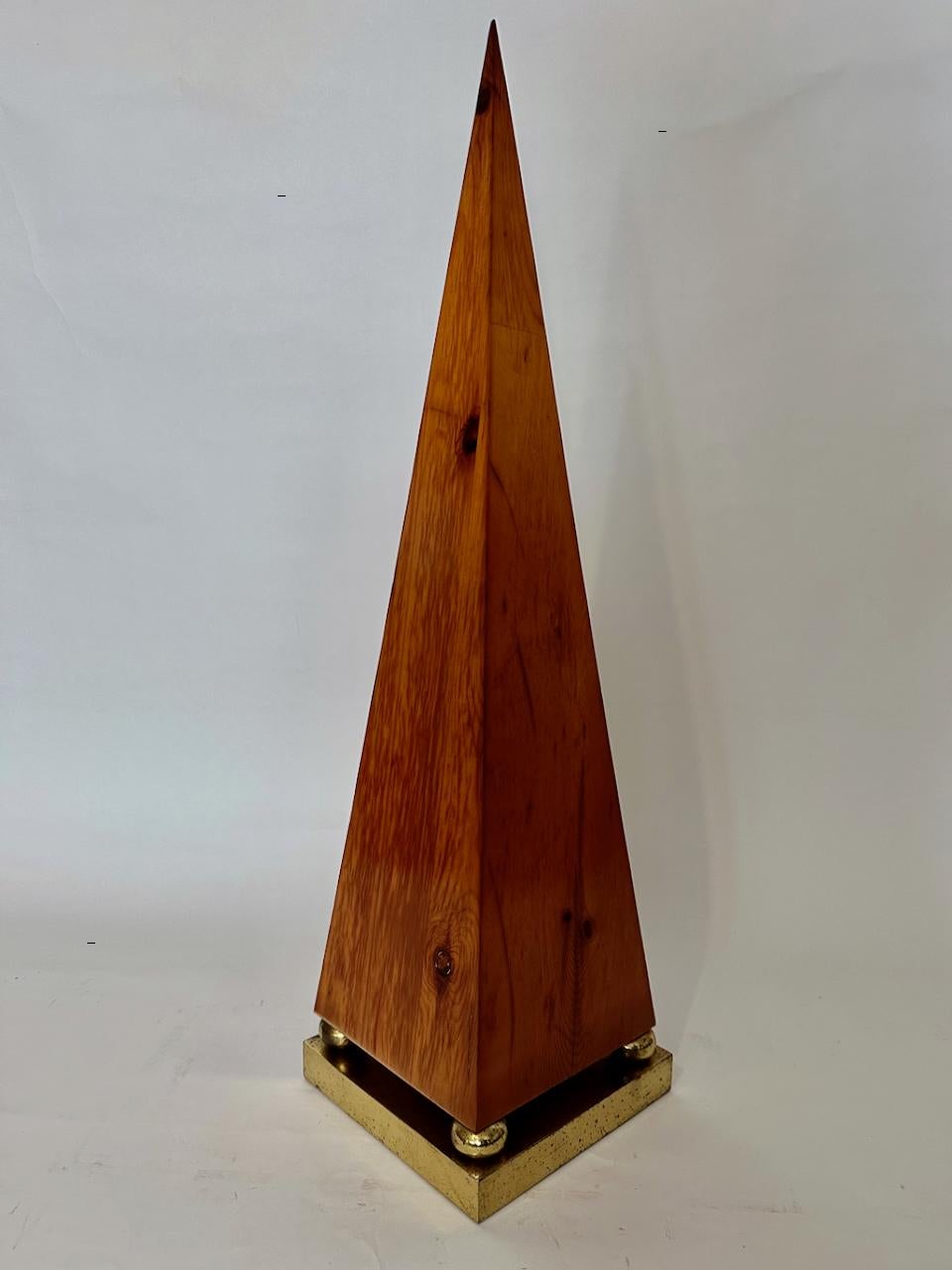Late 20th Century Tall Pair of Pine and Brass Obelisks, 1970's For Sale
