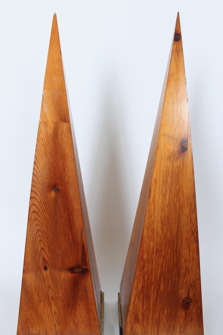 Tall Pair of Pine and Brass Obelisks, 1970's For Sale 3