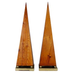 Tall Pair of Pine and Brass Obelisks, 1970's