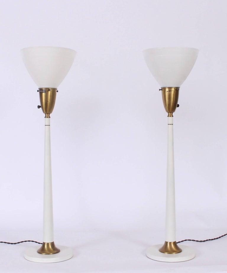 tall pair of rembrandt lamp co white enamel candlestick lamps
