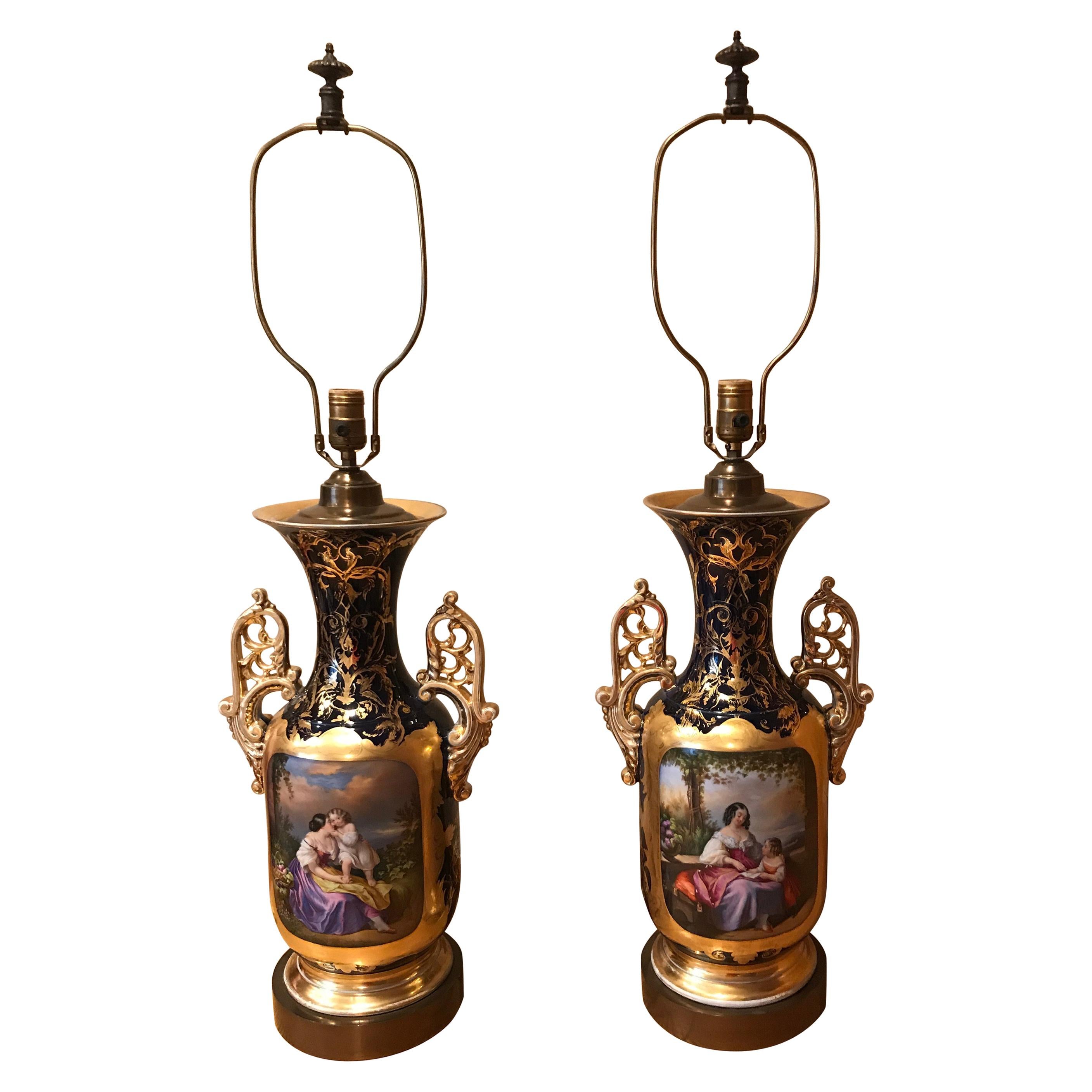 Tall Pair of Serves Style Table Lamps For Sale