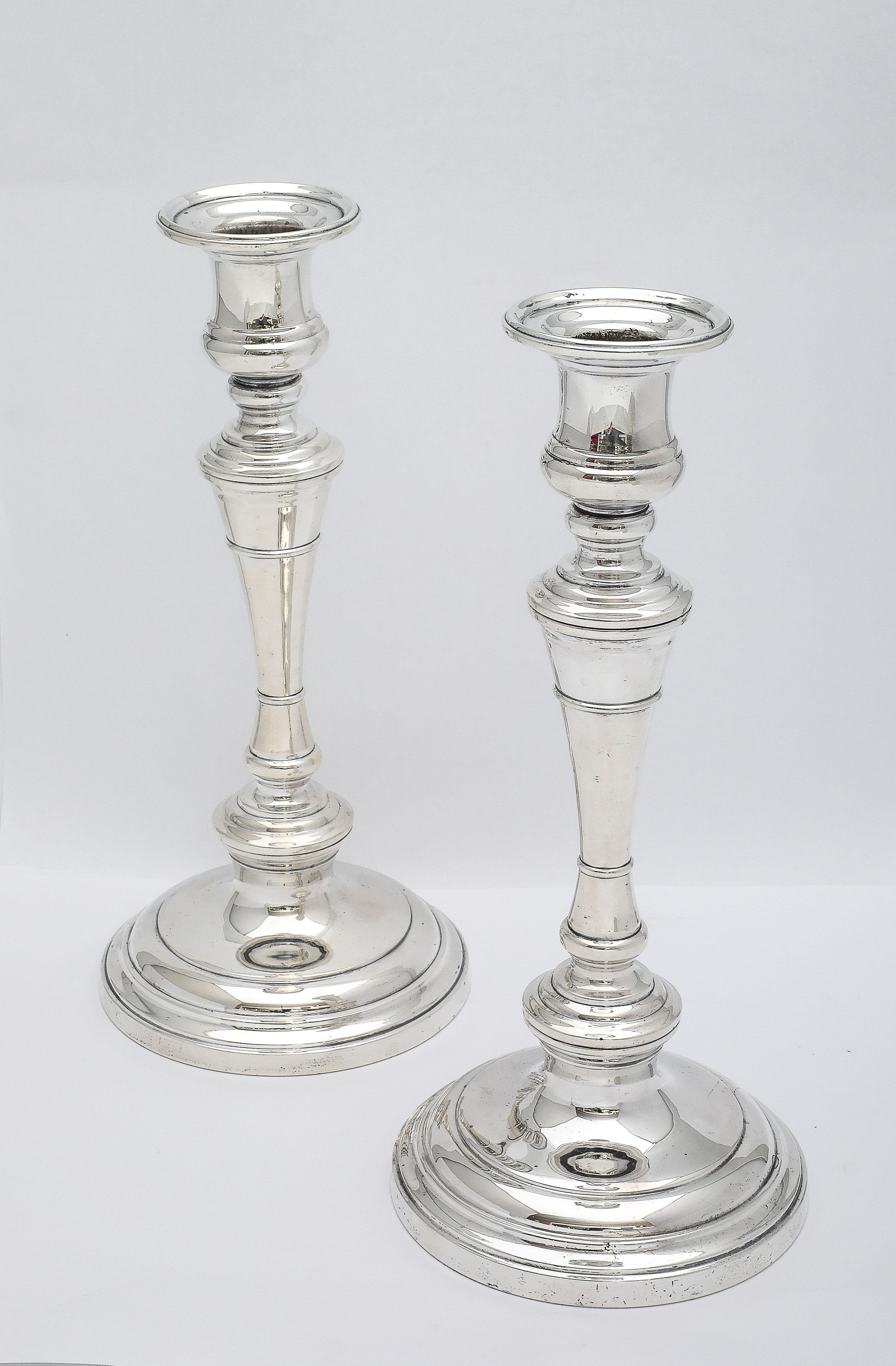 American  Tall Pair of Sterling Silver George III-Style Candlesticks - S. Kirk and Son For Sale