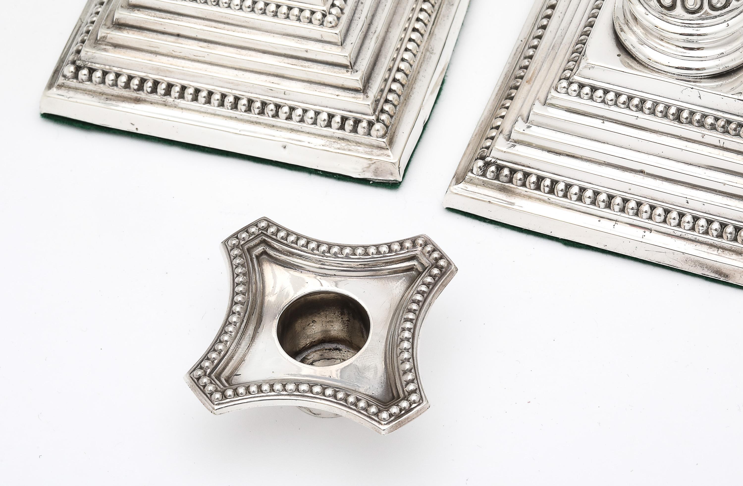 Tall Pair of Sterling Silver Neoclassical-Style Corinthian Column Candlesticks For Sale 4