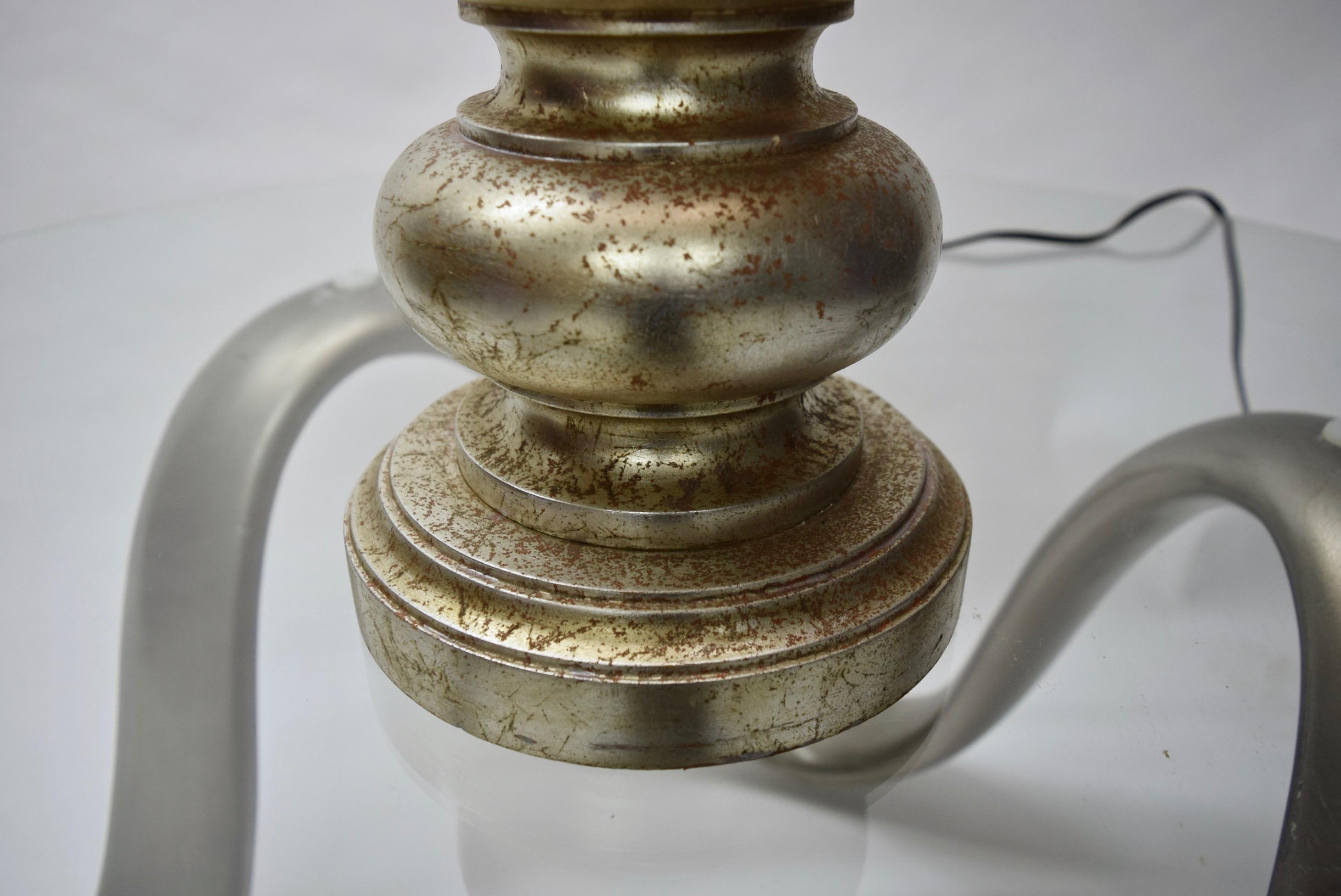 Mid-20th Century Tall Pair of Table Lamps in Original Silver Leaf, USA Circa 1940  For Sale