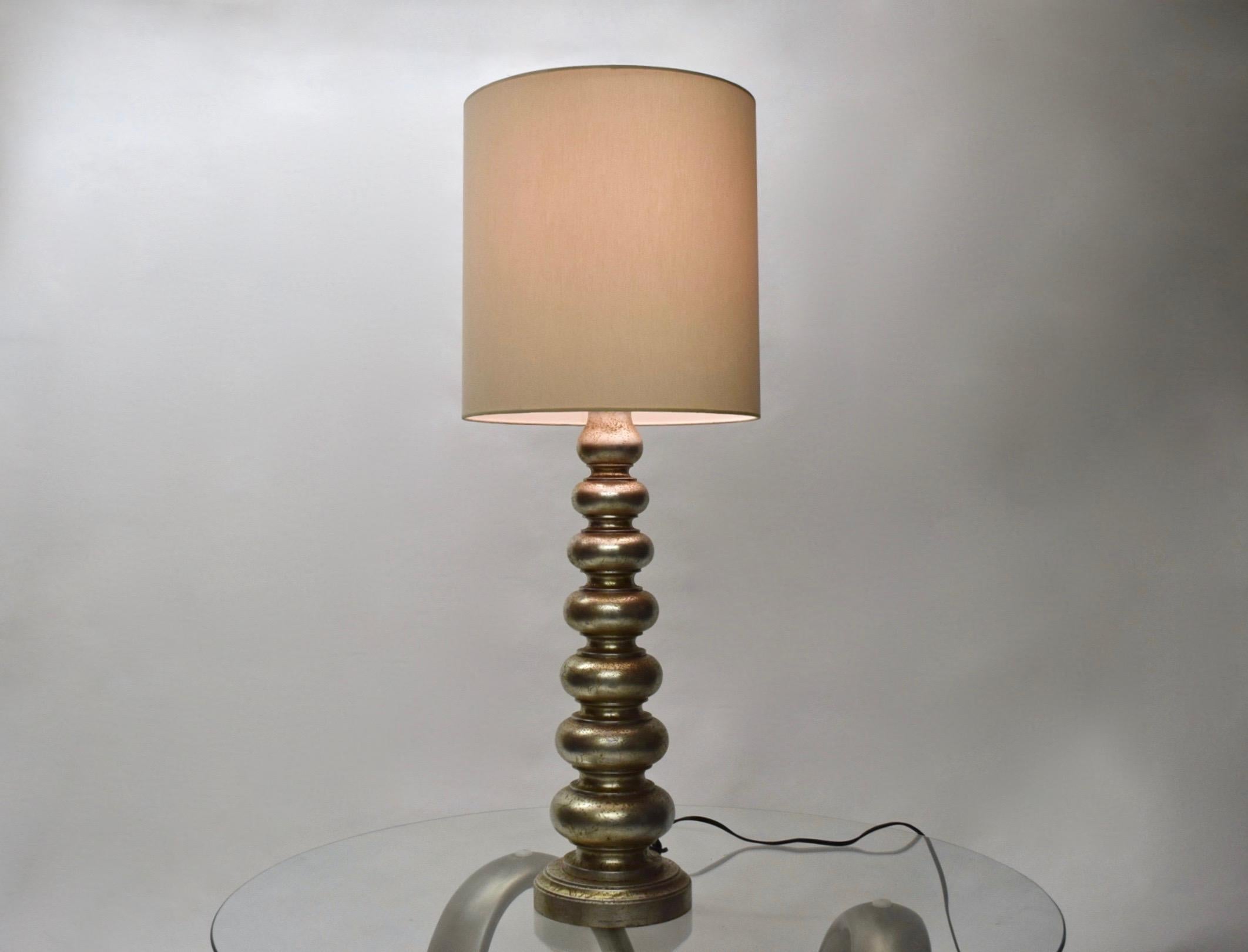 Wood Tall Pair of Table Lamps in Original Silver Leaf, USA Circa 1940  For Sale