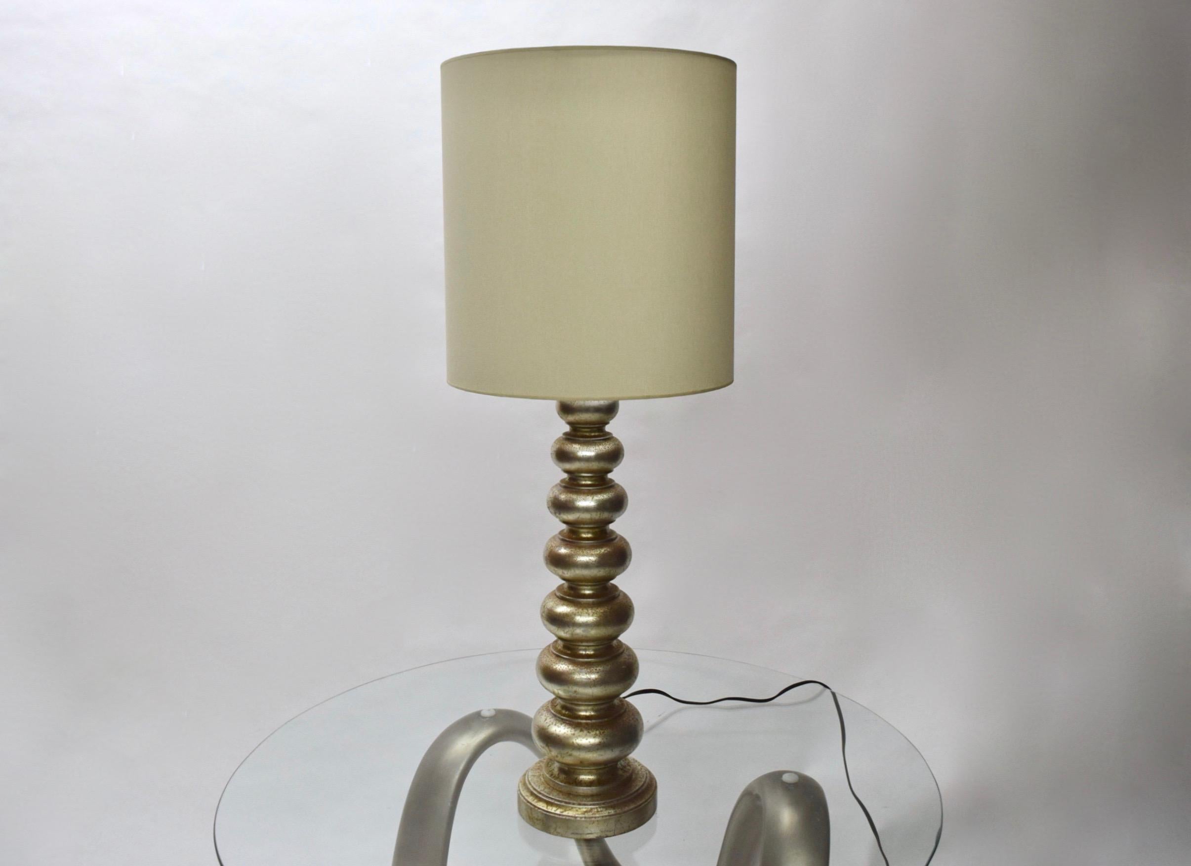 Tall Pair of Table Lamps in Original Silver Leaf, USA Circa 1940  For Sale 3