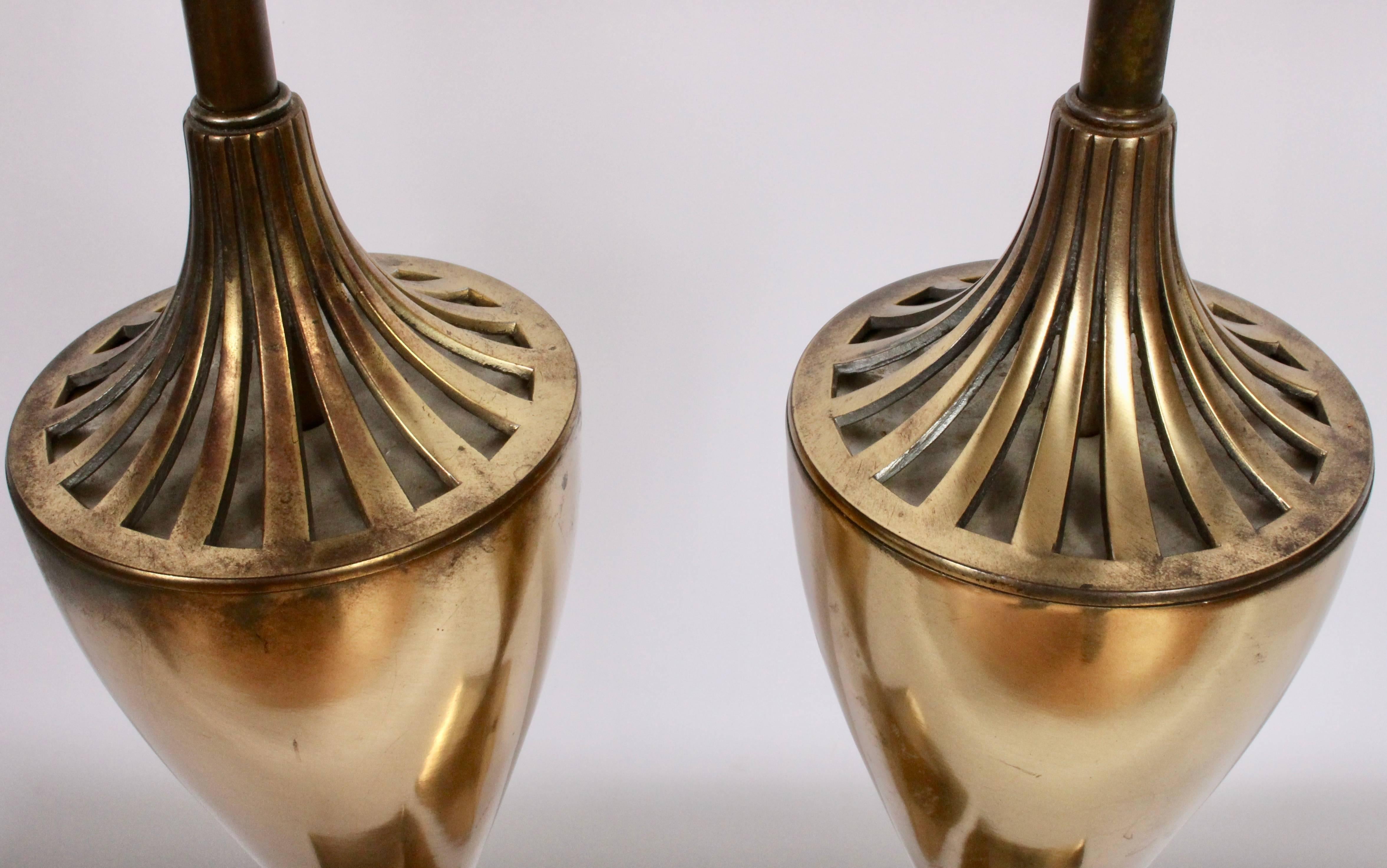 American Tall Pair of Tony Paul for Westwood Industries Brass Table Lamps, 1950s