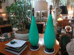 Tall Pair Of Turquoise Murano Glass Lamps