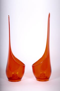 Tall Pair of Viking Epic "Taperglow" Red Art Glass Candle Sticks