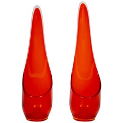 Retro Tall Pair of Viking Epic Taperglow Tangerine Art Glass Candle Sticks