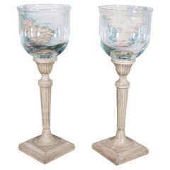 Pareja De Expositores Vintage, Americanos, De Cristal, Jardineras, Candelabros