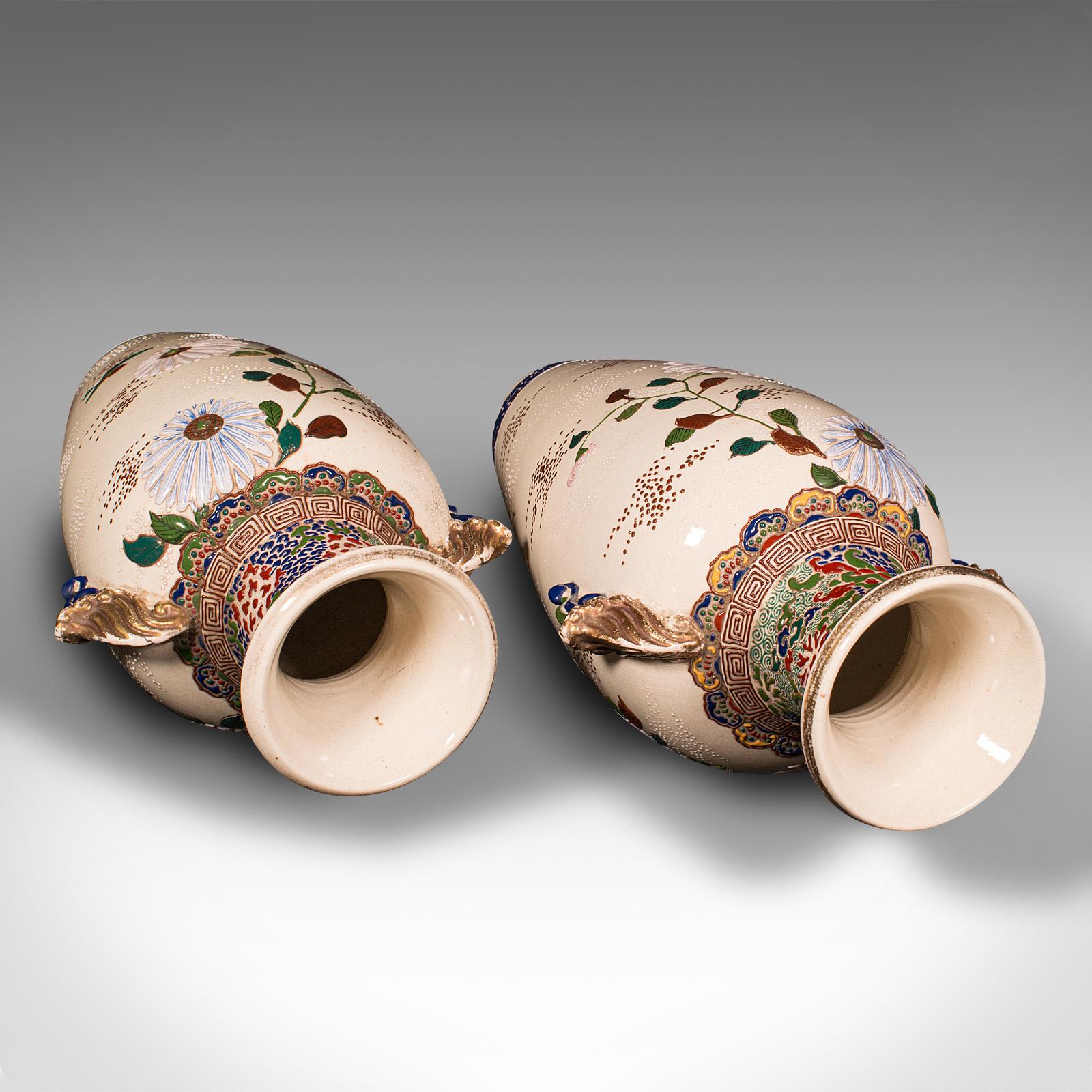 Tall Pair Of Vintage Satsuma Vases, Japanese, Ceramic, Flower, Oriental Art Deco For Sale 4