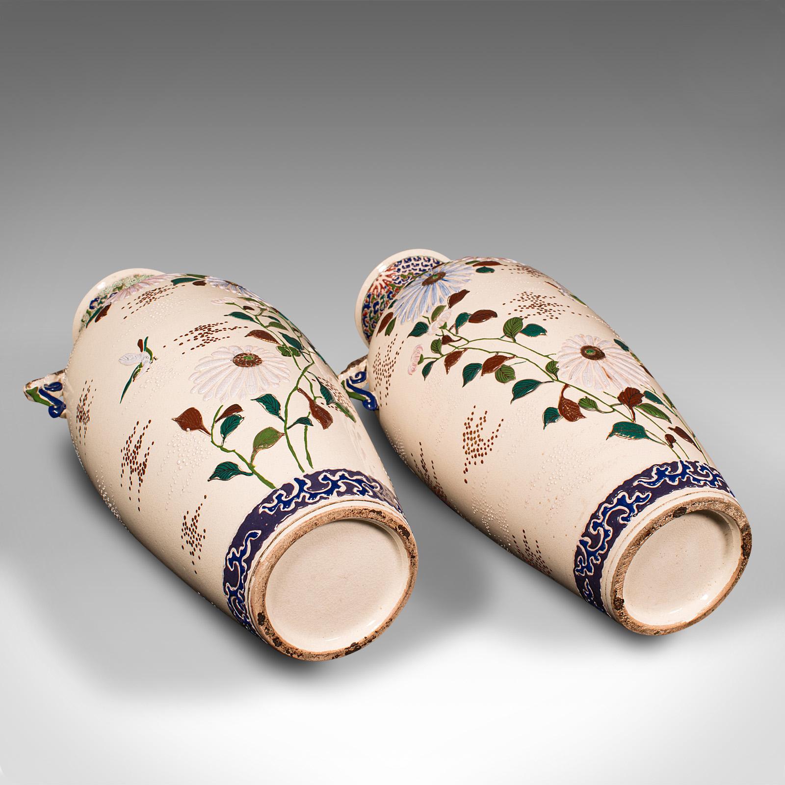 Tall Pair Of Vintage Satsuma Vases, Japanese, Ceramic, Flower, Oriental Art Deco For Sale 5
