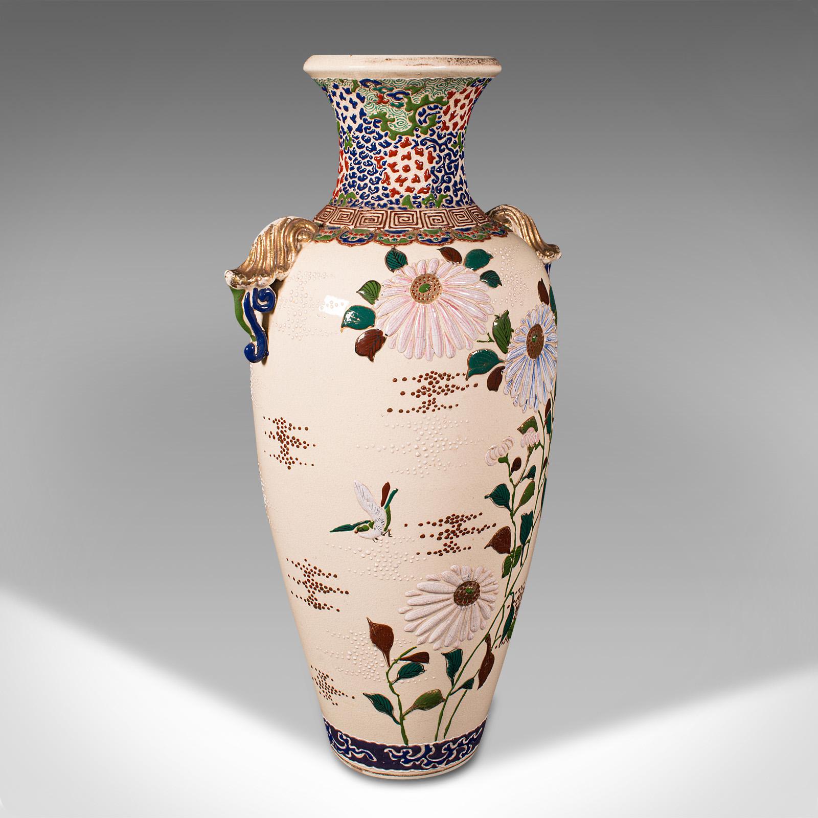 Tall Pair Of Vintage Satsuma Vases, Japanese, Ceramic, Flower, Oriental Art Deco For Sale 1