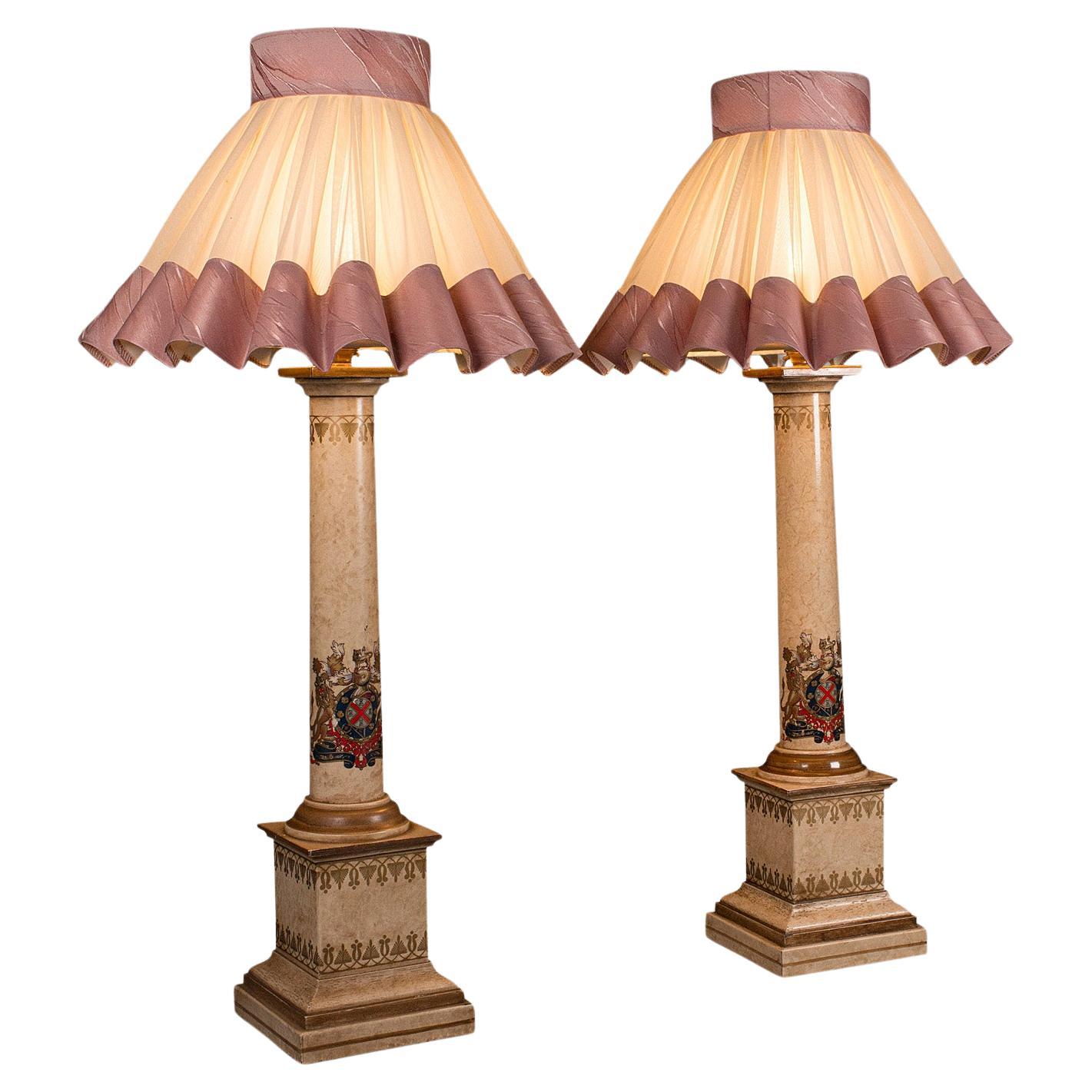 Tall Pair Of Vintage Table Lamps, English, Decorative Light, Mid Century, C.1960 For Sale