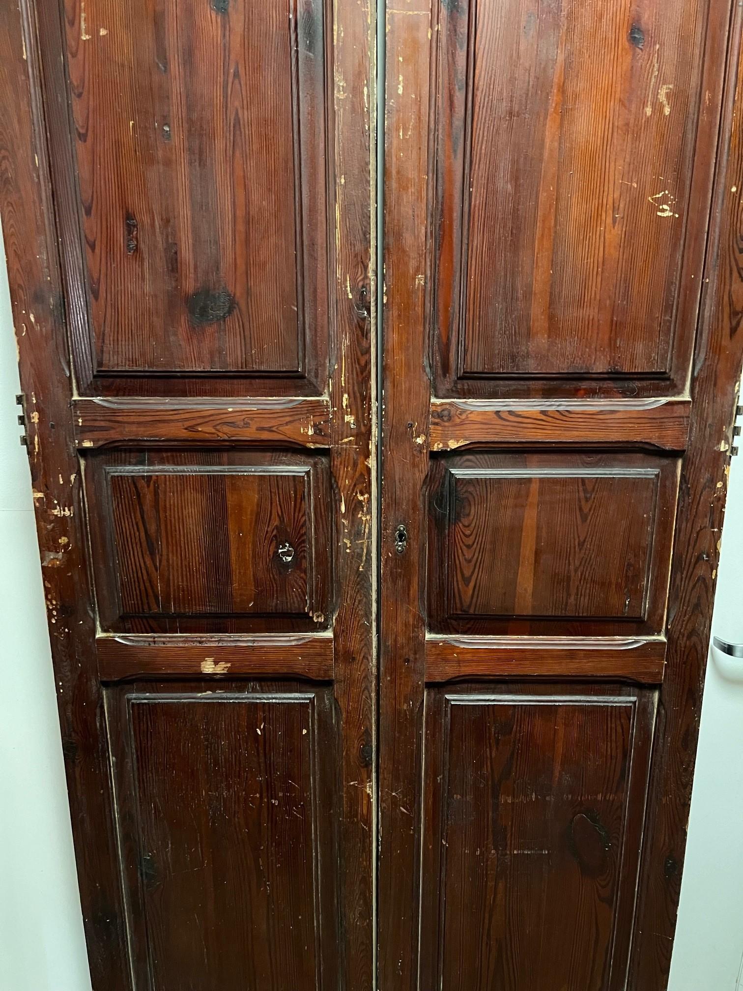 Tall Pair of Wood Interior Doors from Europe In Fair Condition For Sale In Stamford, CT