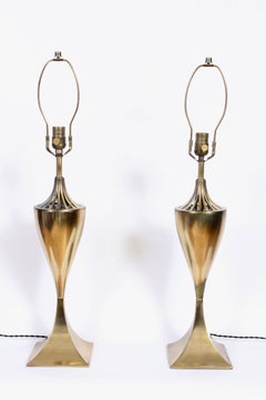 Tall Pair Tony Paul Style Westwood Industries Vented Brass Table Lamps, 1950s