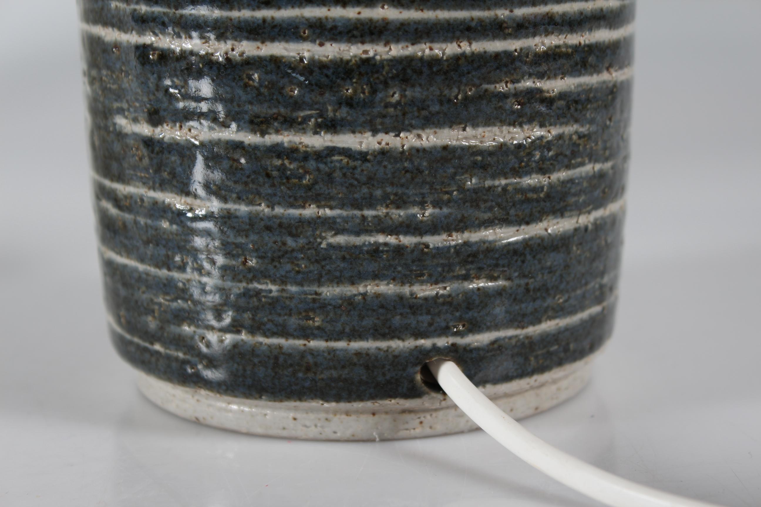 Tall Palshus Ceramic Table Lamp Grey with Blue Stripes APLS Danish Mid-Century  In Good Condition For Sale In Aarhus C, DK