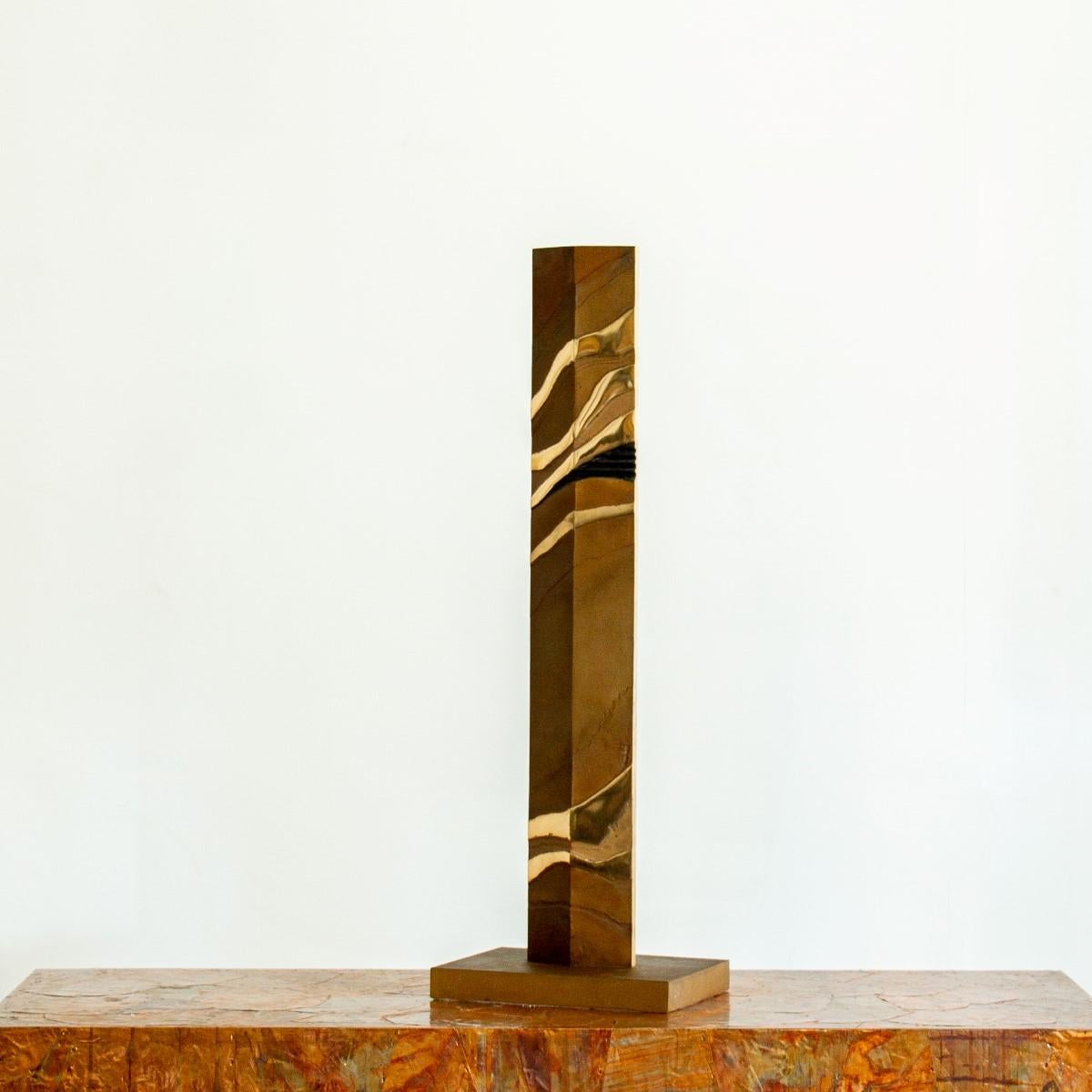 Brutalist Tall Patinated Steel Table Sculpture, 1980s