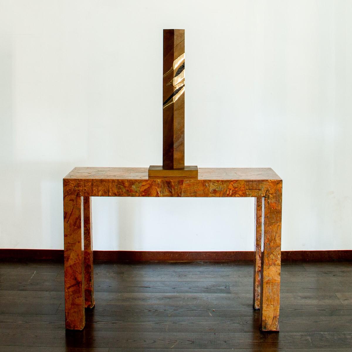 Tall Patinated Steel Table Sculpture, 1980s 2