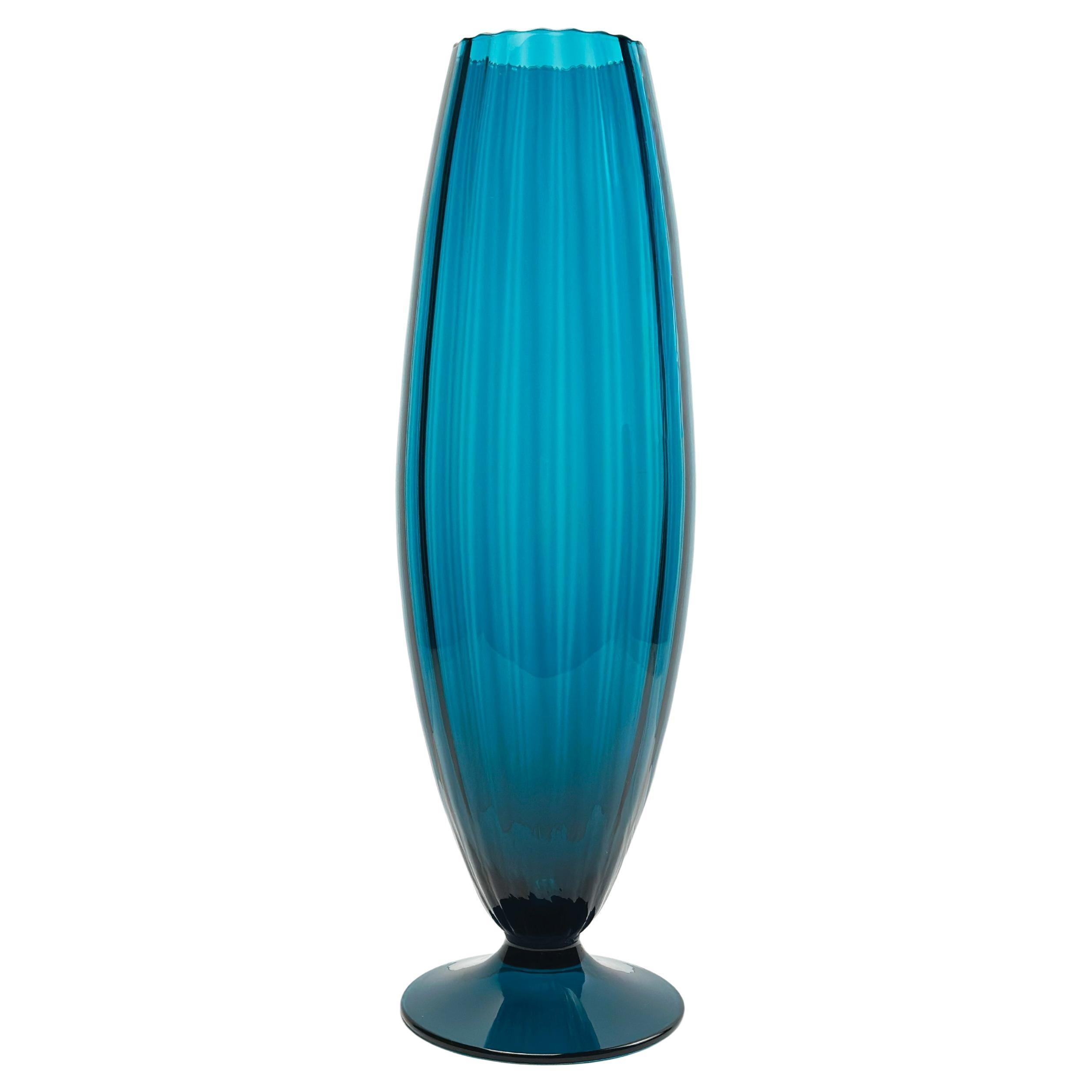 Große pfauenblaue Empoli-Glasvase, Rossini zugeschrieben, Italien, 1960er Jahre im Angebot