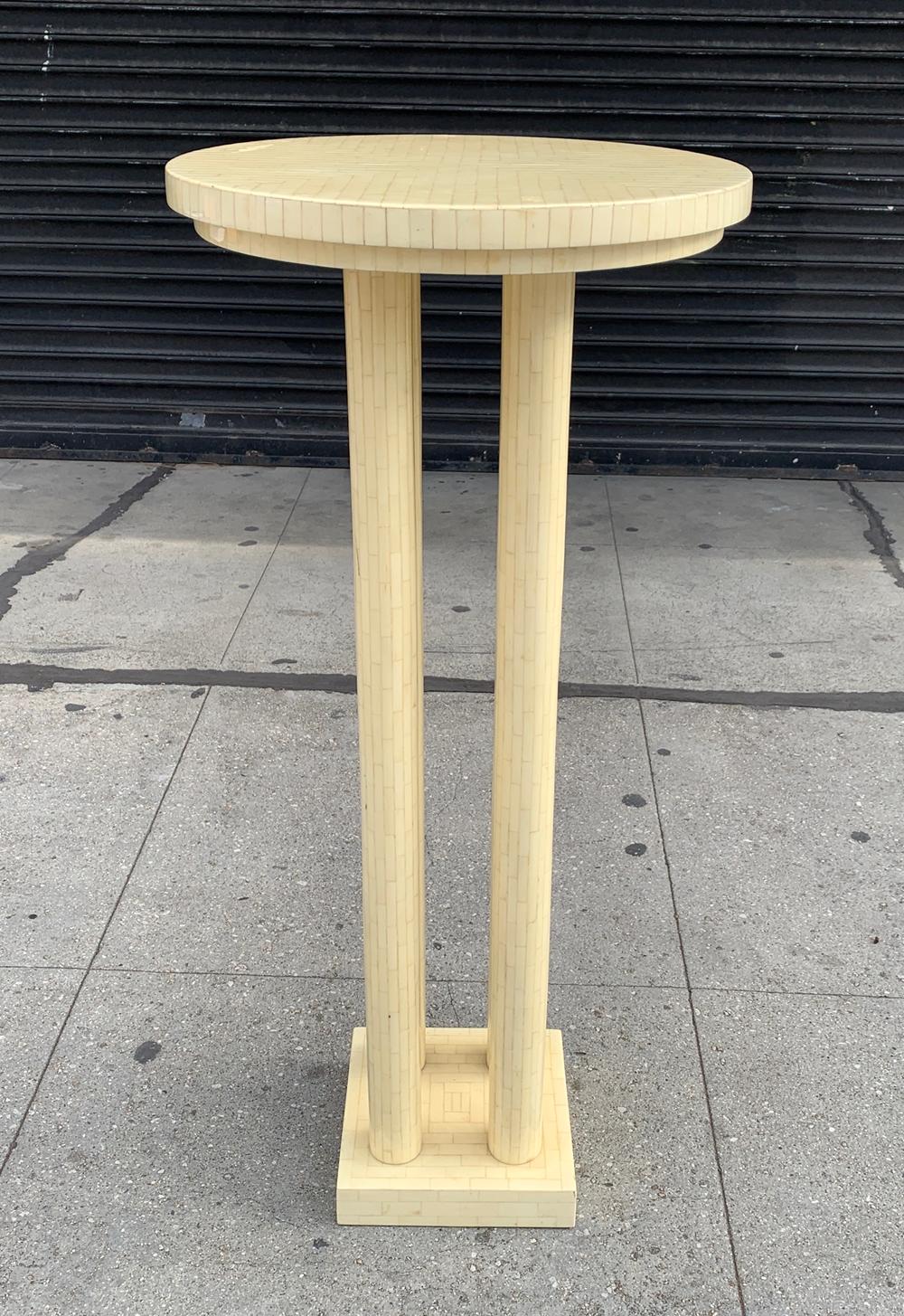 Mid-Century Modern Tall Pedestal Table in Tessellated Bone Tile by Enrique Garcel for Jimeco