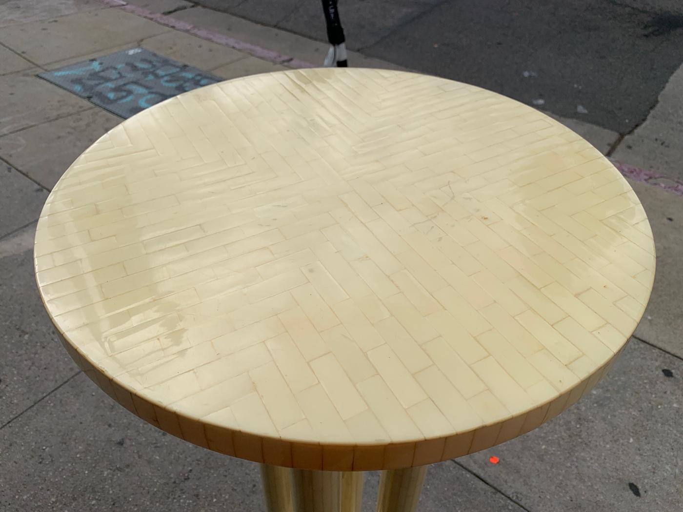 Tall Pedestal Table in Tessellated Bone Tile by Enrique Garcel for Jimeco In Good Condition In Los Angeles, CA