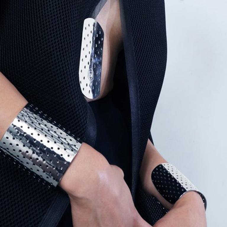 Tall Perforated Bracelet Cuff, 935 Silver In New Condition For Sale In Brooklyn, NY
