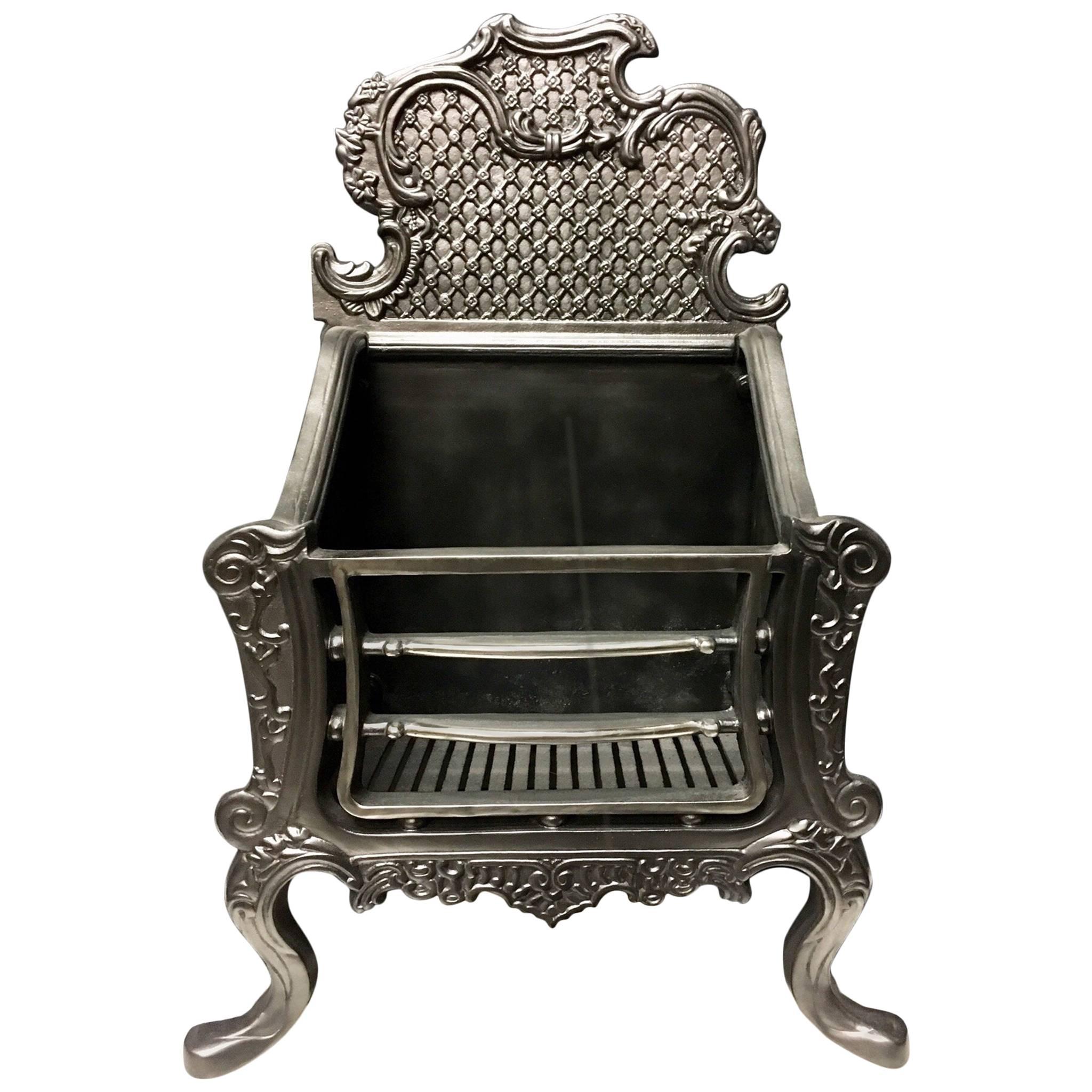 Tall Period Cast Iron Rococo Style Fire Grate For Sale