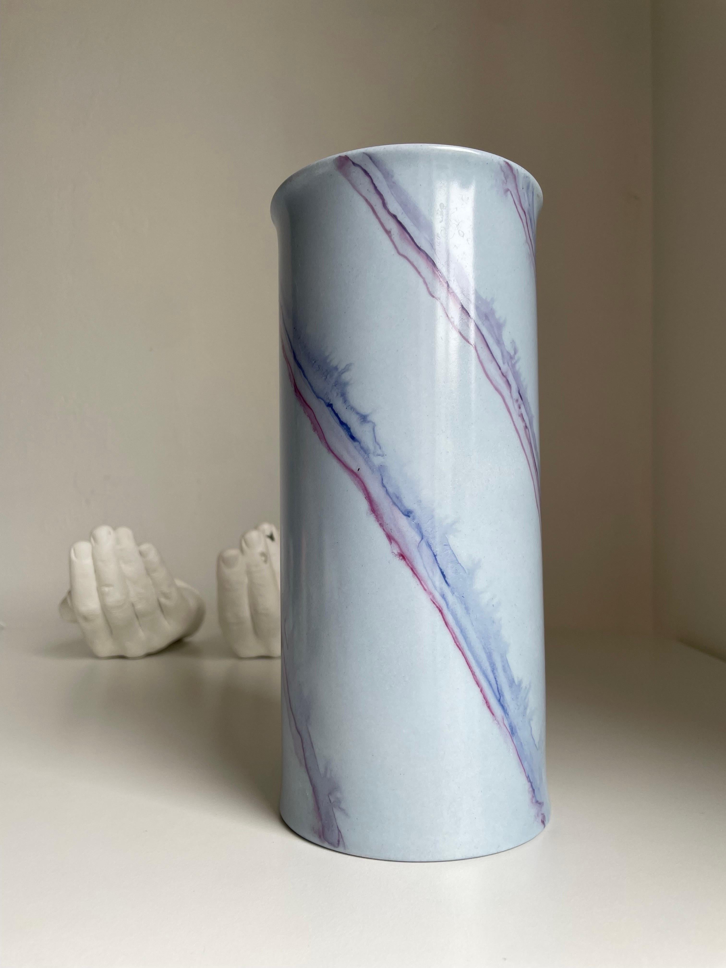 Post-Modern Rosenthal Tall Periwinkle, Blue, Lilac Striped 80s Vase For Sale