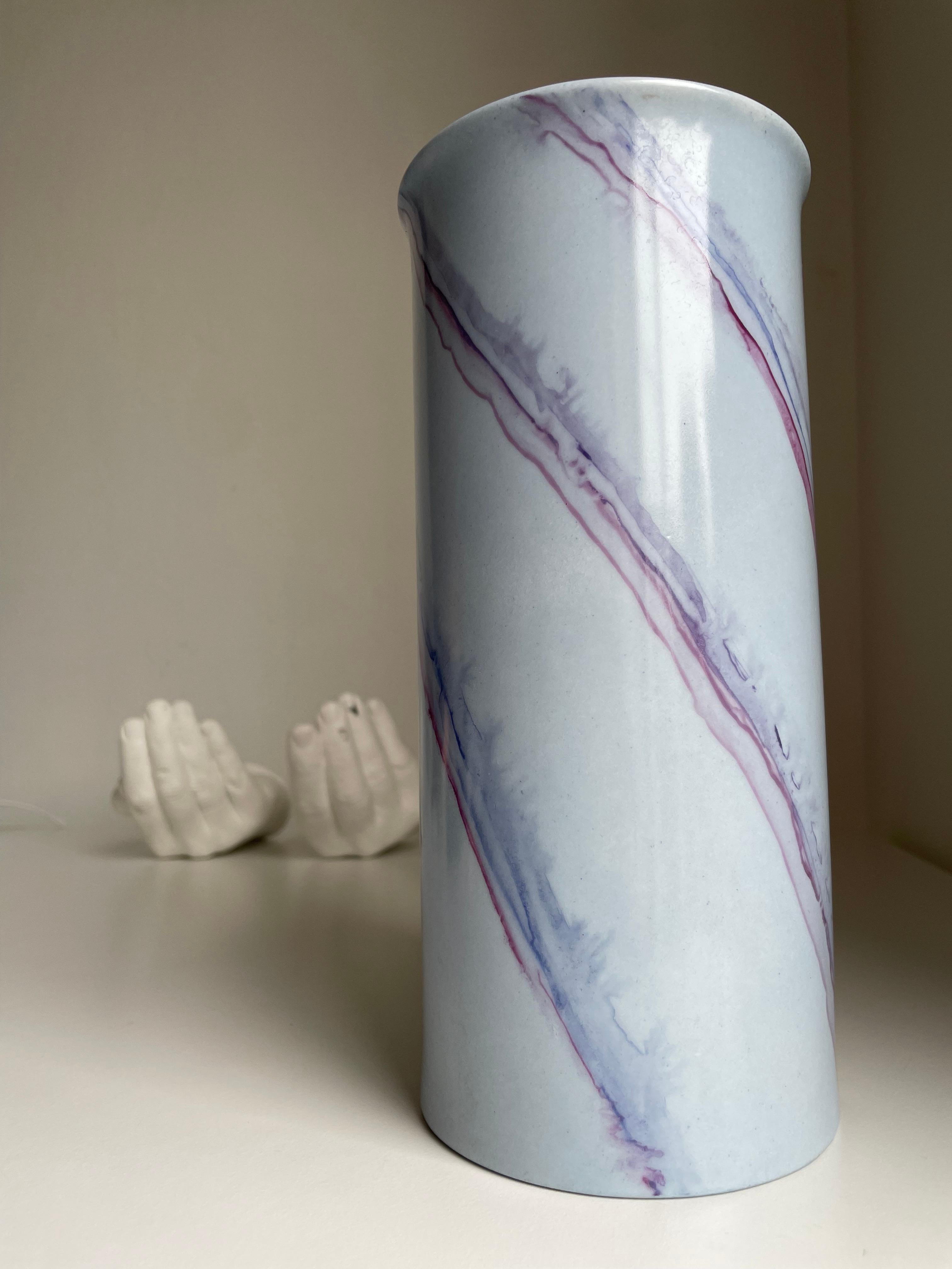 German Rosenthal Tall Periwinkle, Blue, Lilac Striped 80s Vase For Sale