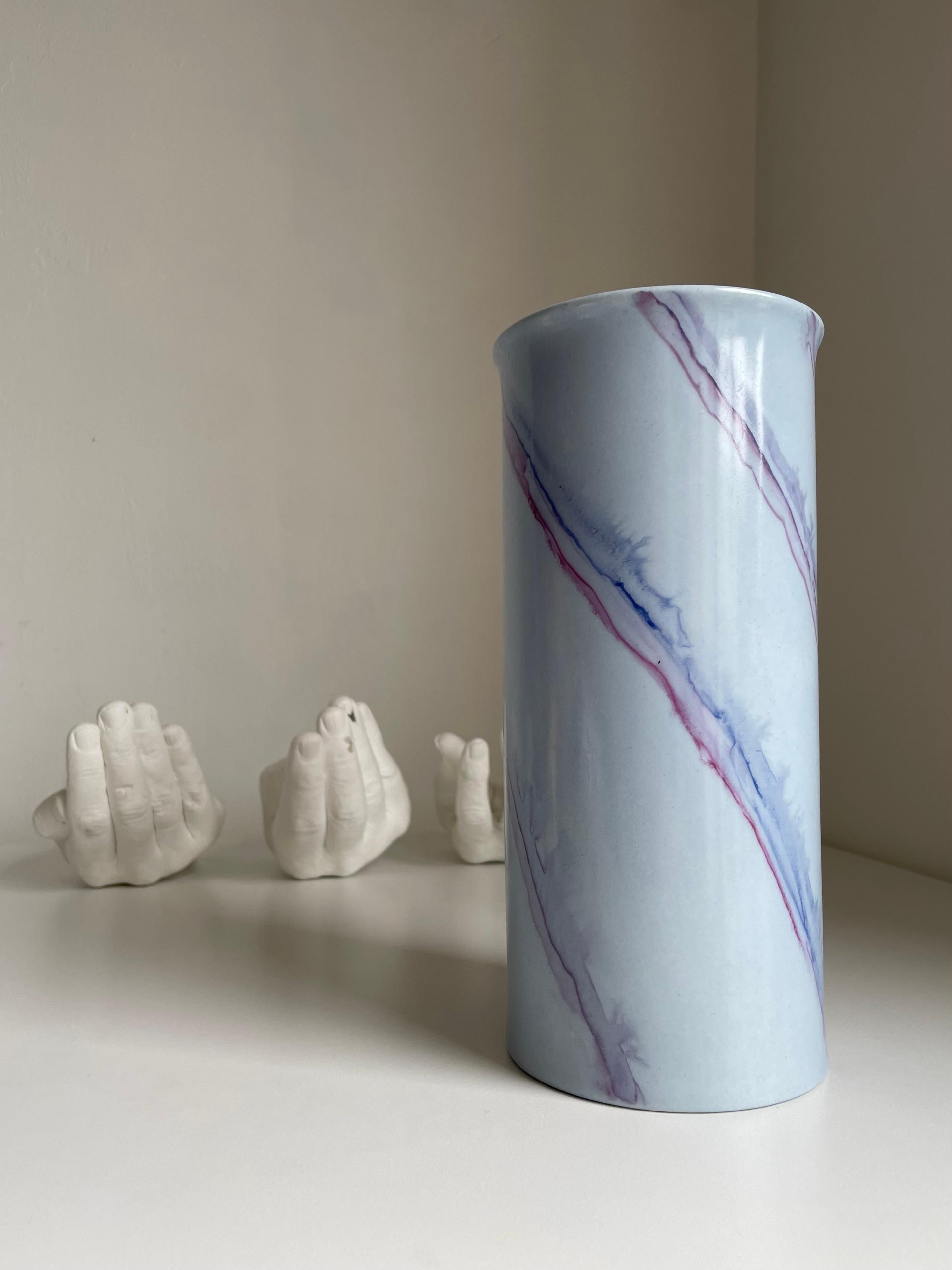 Hand-Crafted Rosenthal Tall Periwinkle, Blue, Lilac Striped 80s Vase For Sale